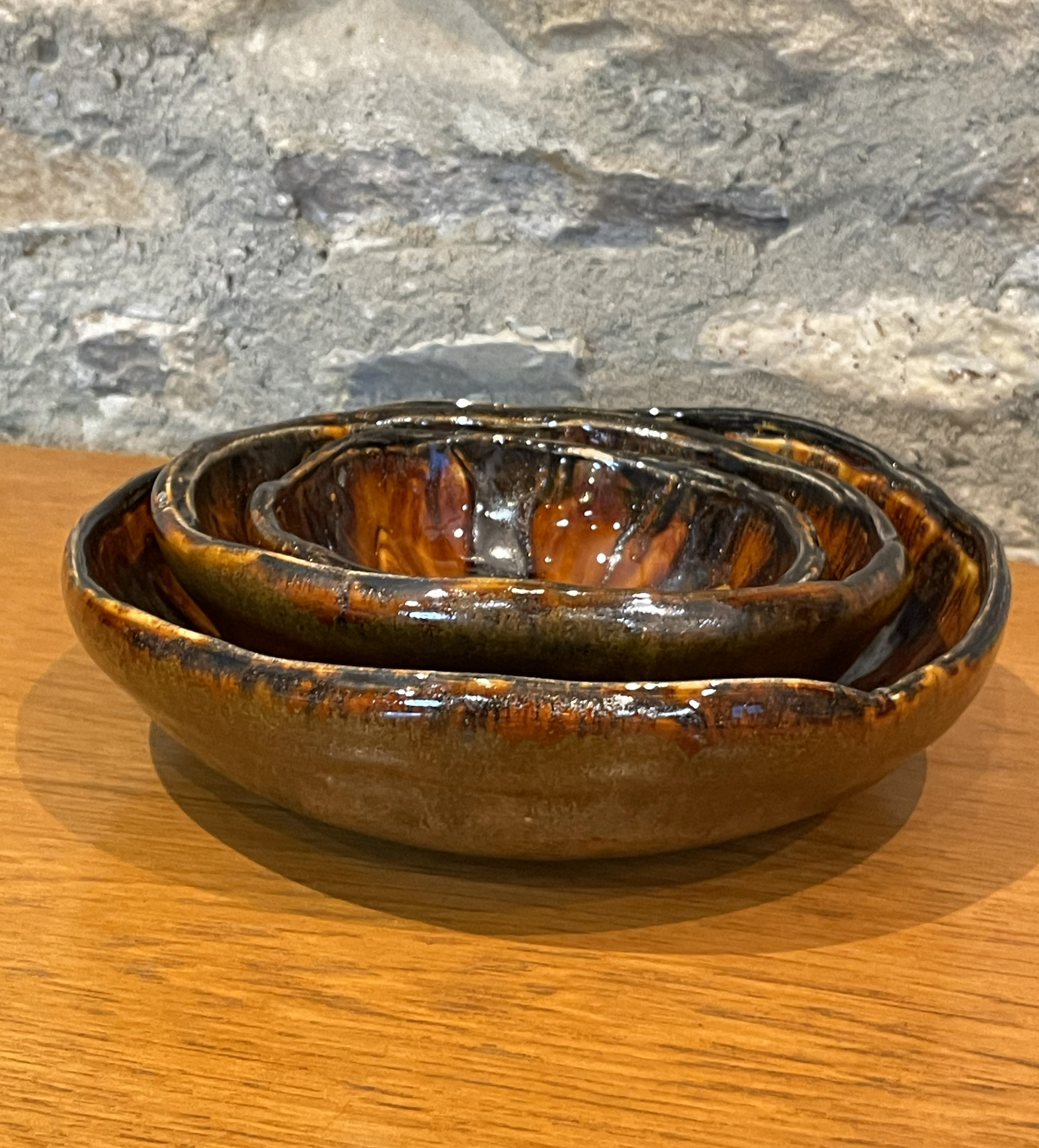 Bowls - Nesting, Set of 3, Amber & Brown - 699