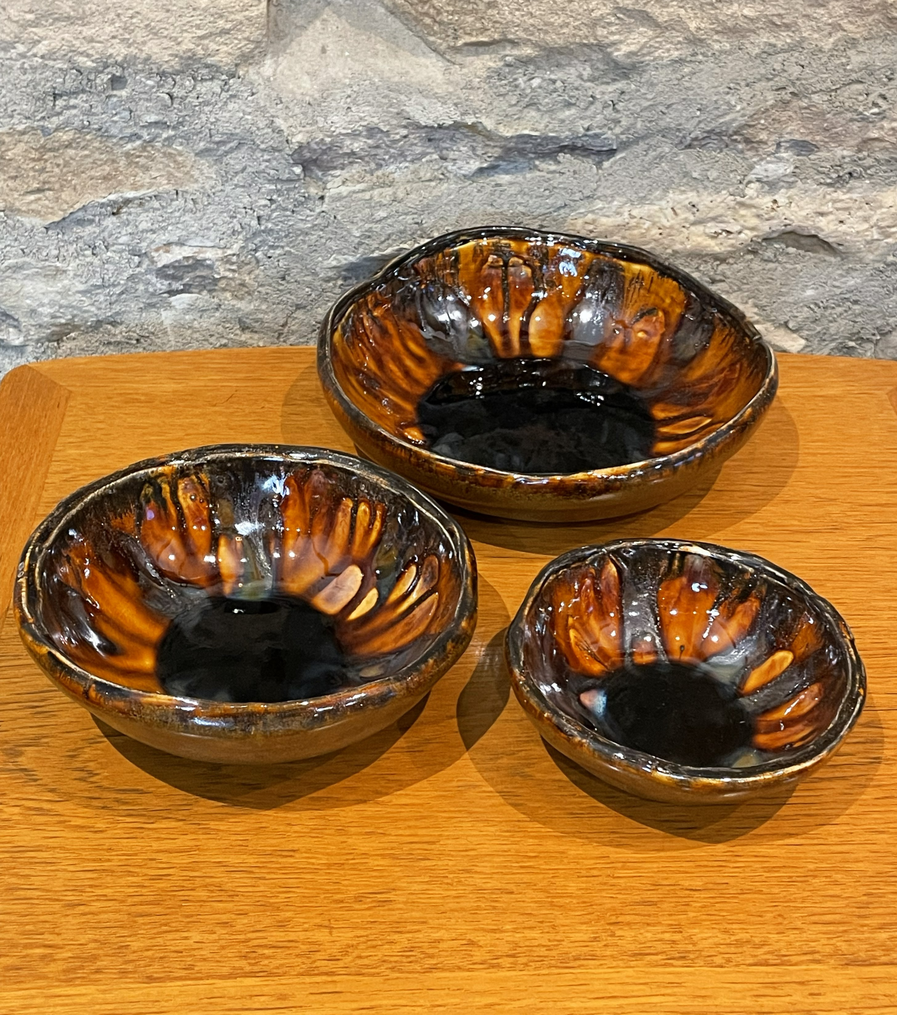 Bowls - Nesting, Set of 3, Amber & Brown - 699