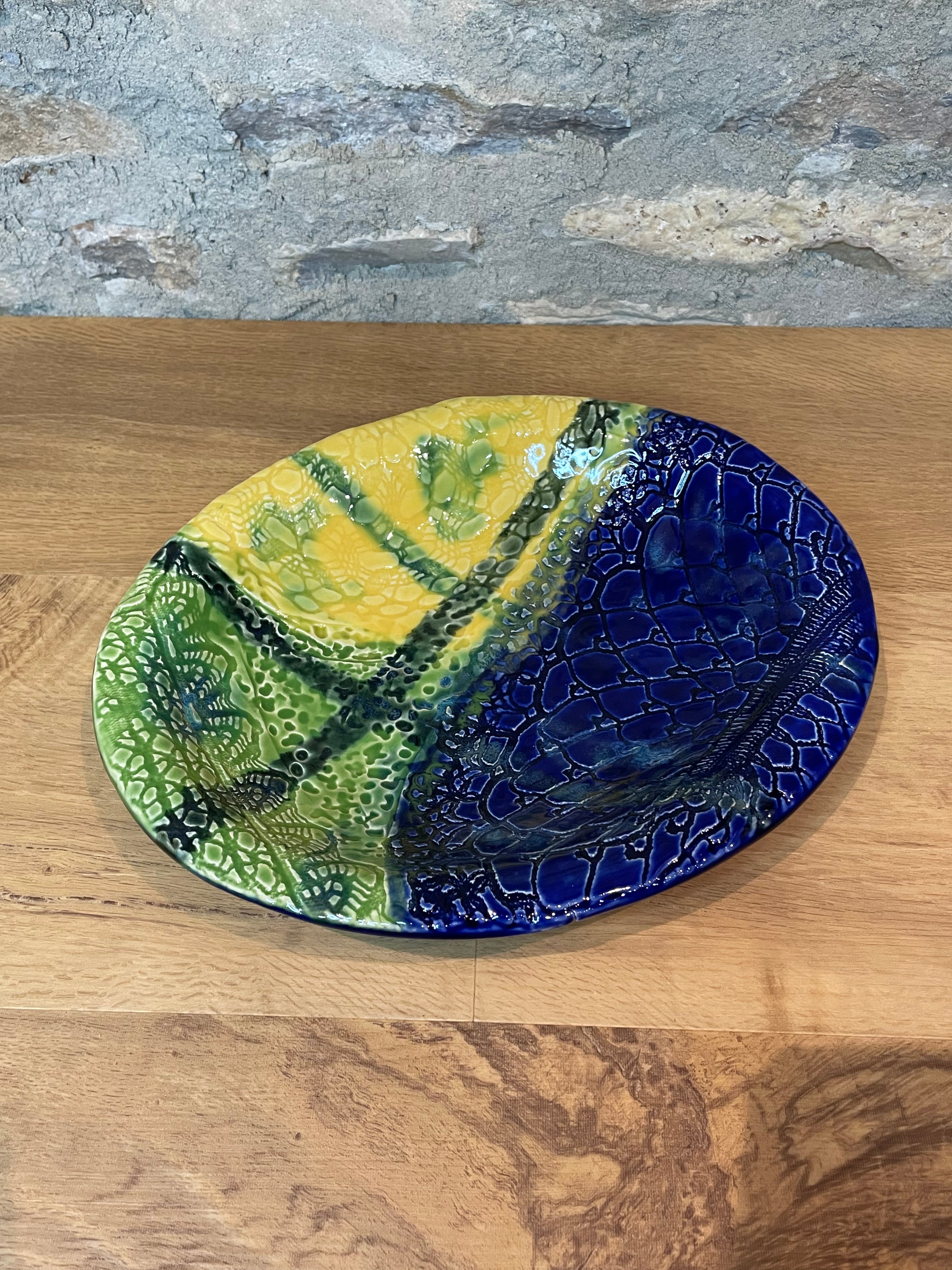 Bowl - Oval, Yellow, Green & Blue - 563