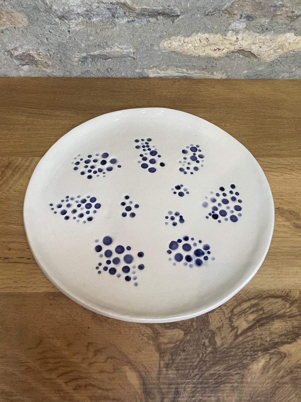 Platter - Cream, Blue dotted - 808