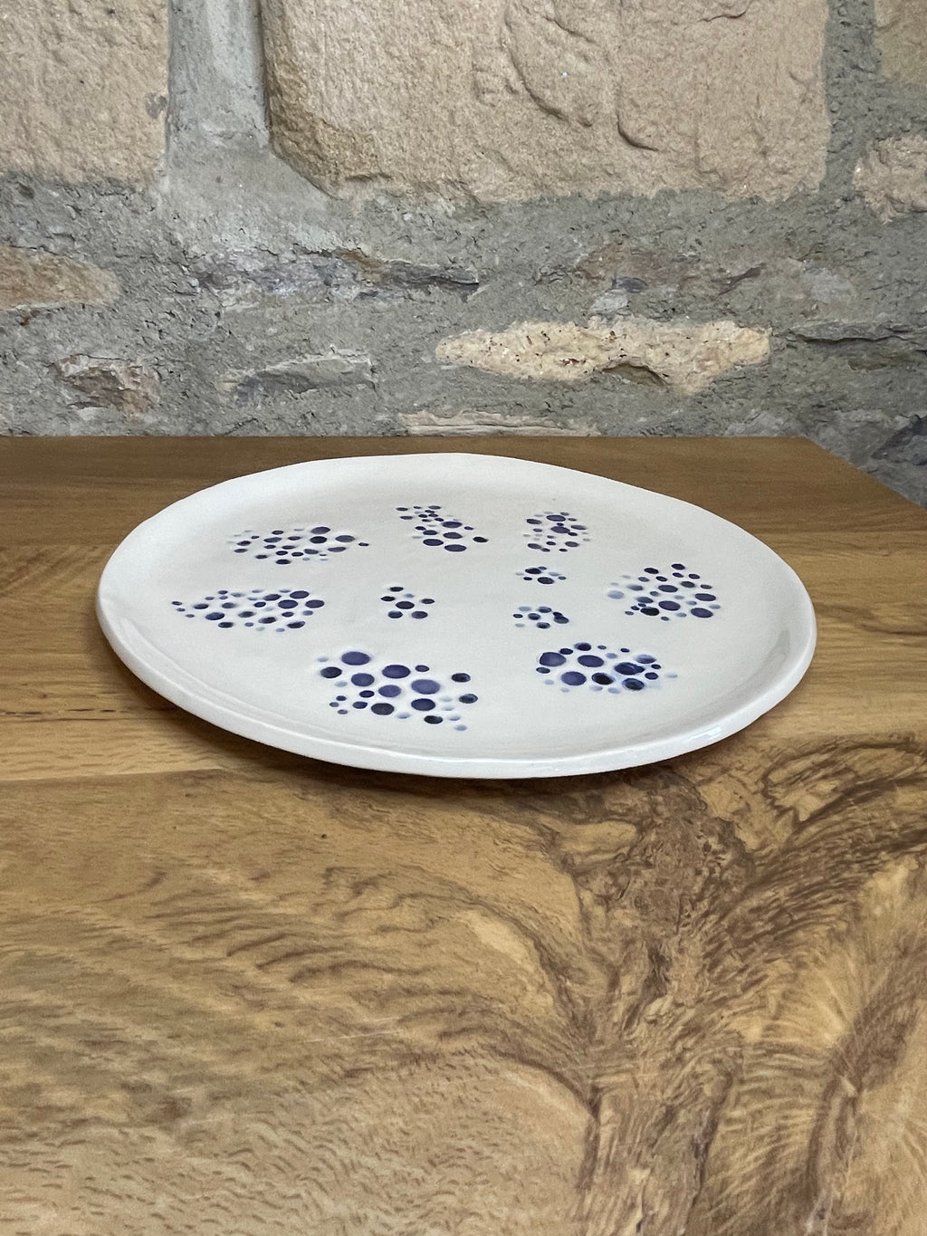 Platter - Cream, Blue dotted - 808