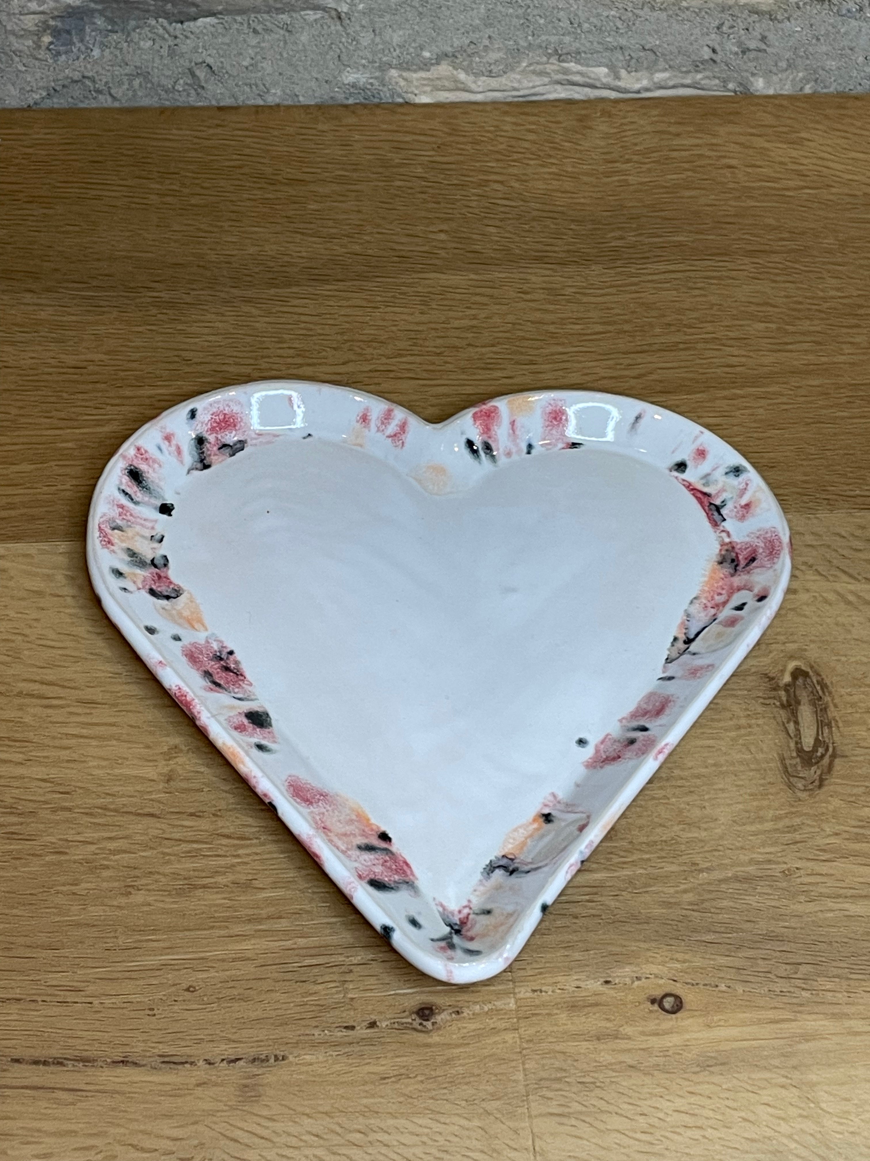 Dish - White & Pink Heart Shaped - 801