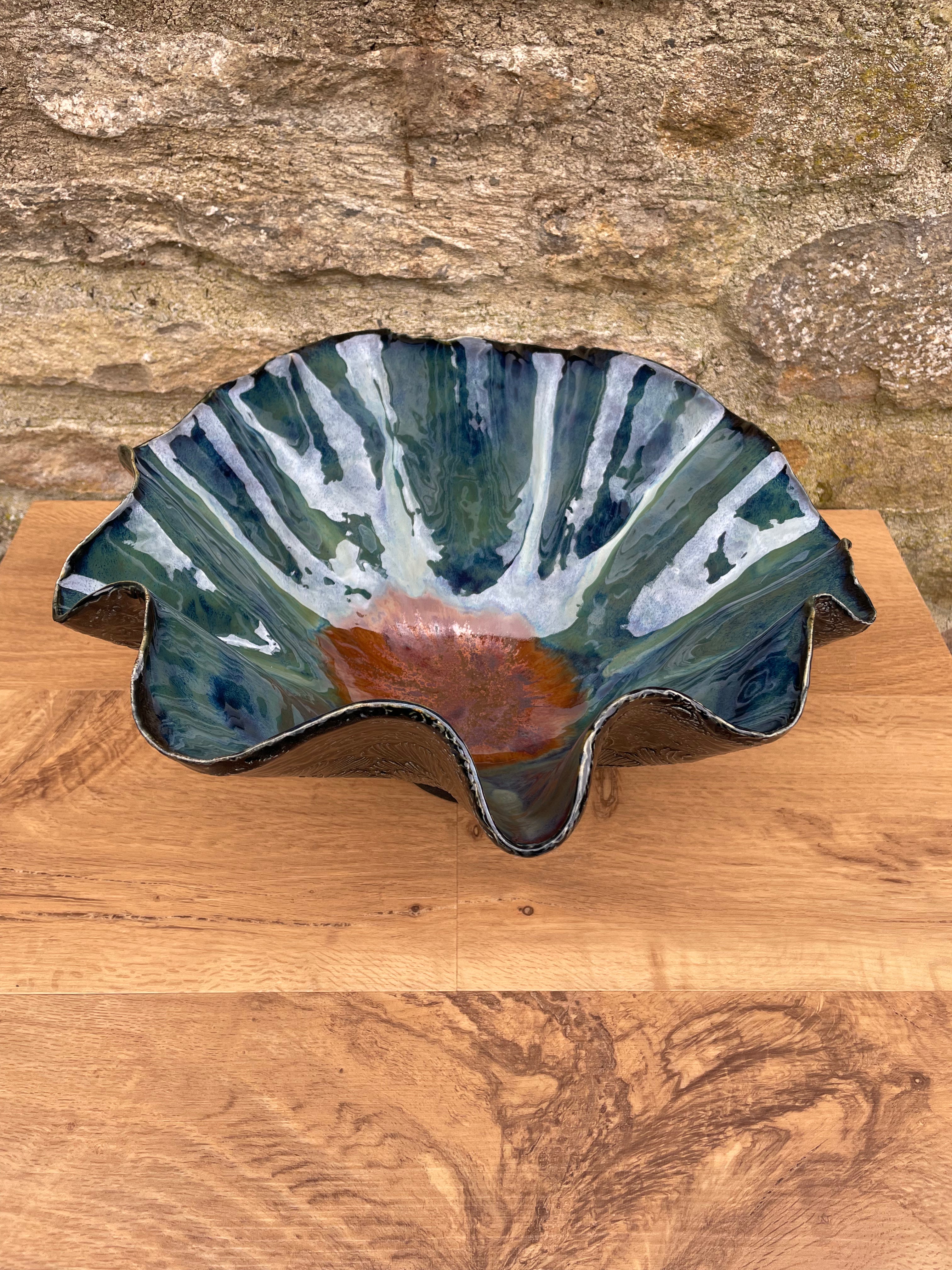 Bowl - Large Wavy Blue / Green - 816