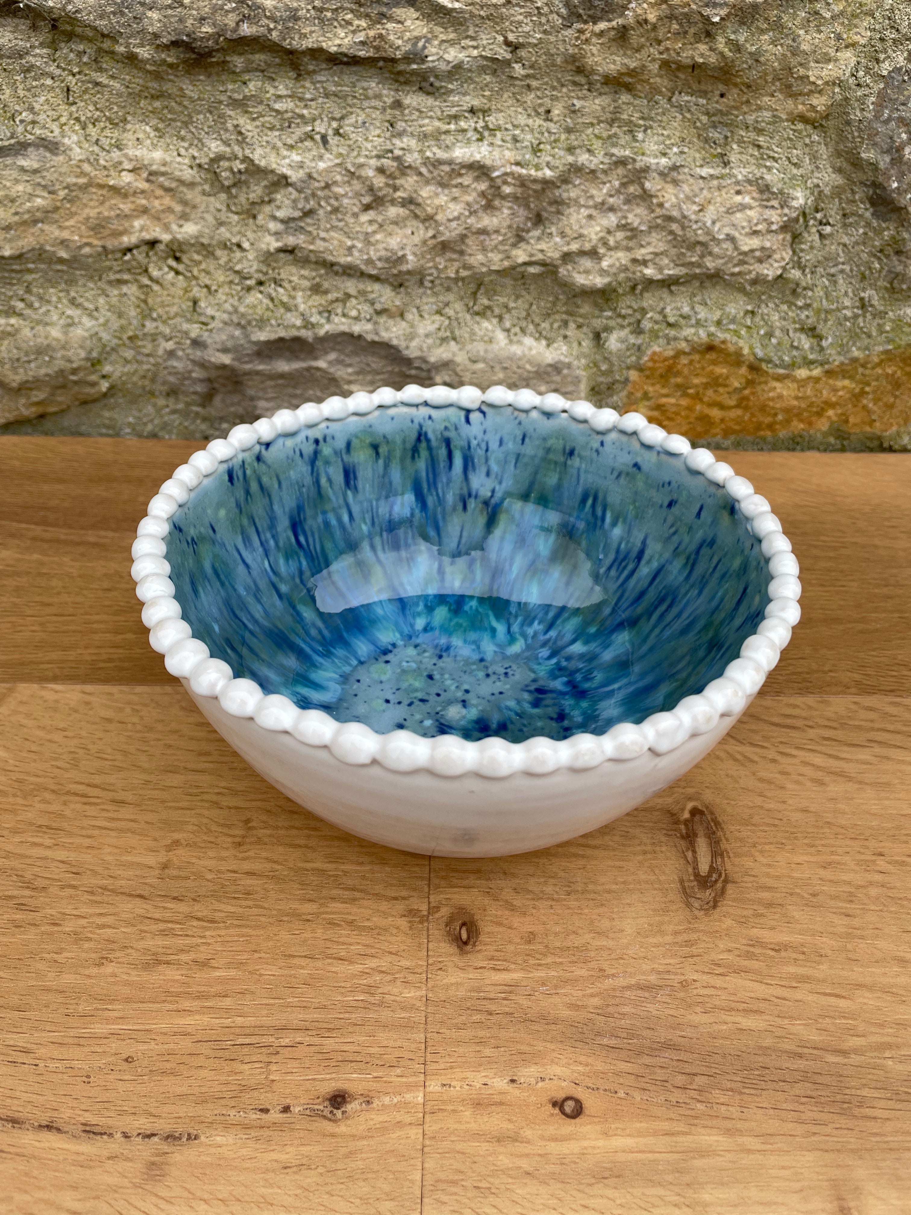 Bowl - Blue & White Beaded Trim - 810