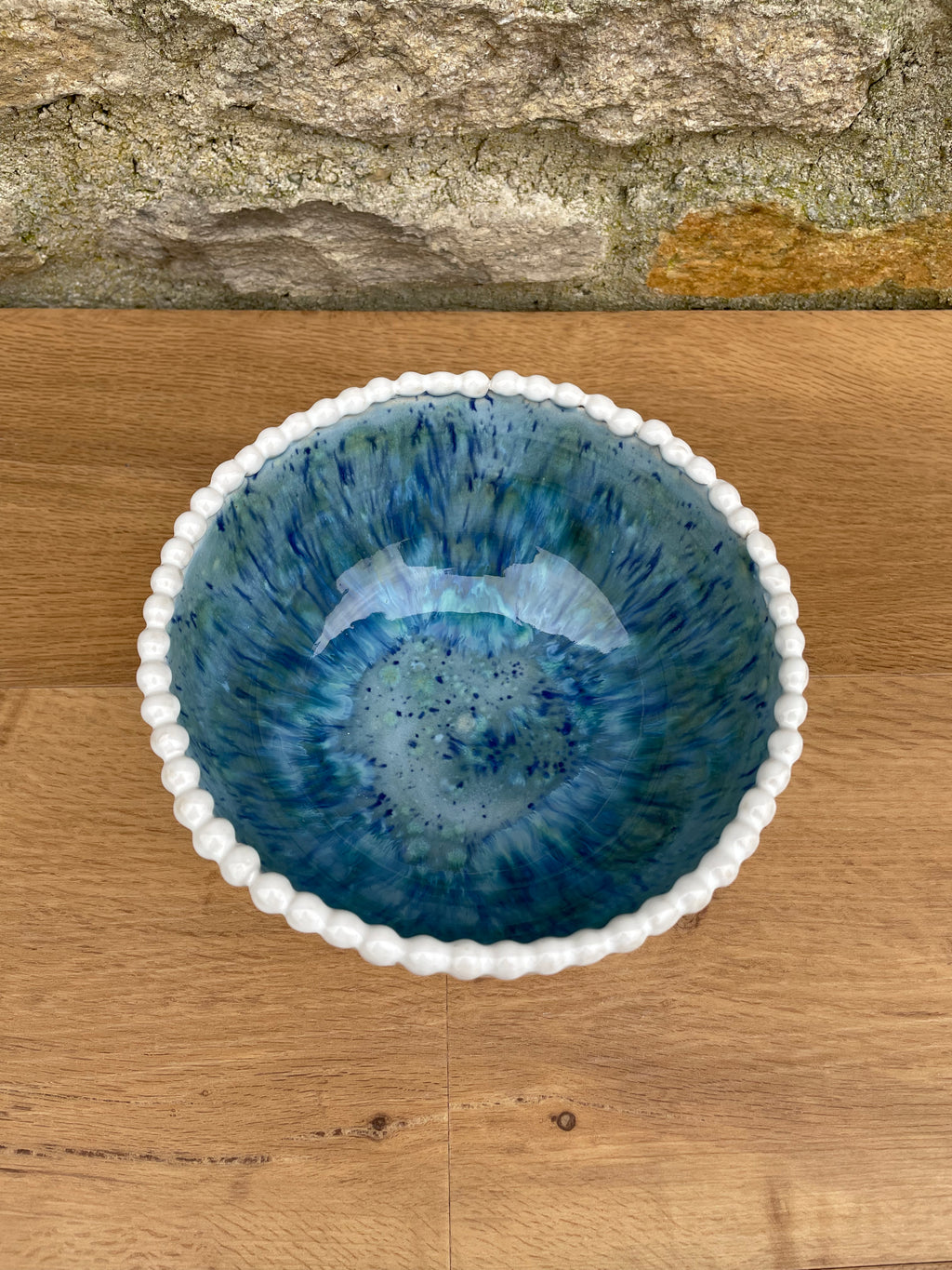 Bowl - Blue & White Beaded Trim - 810