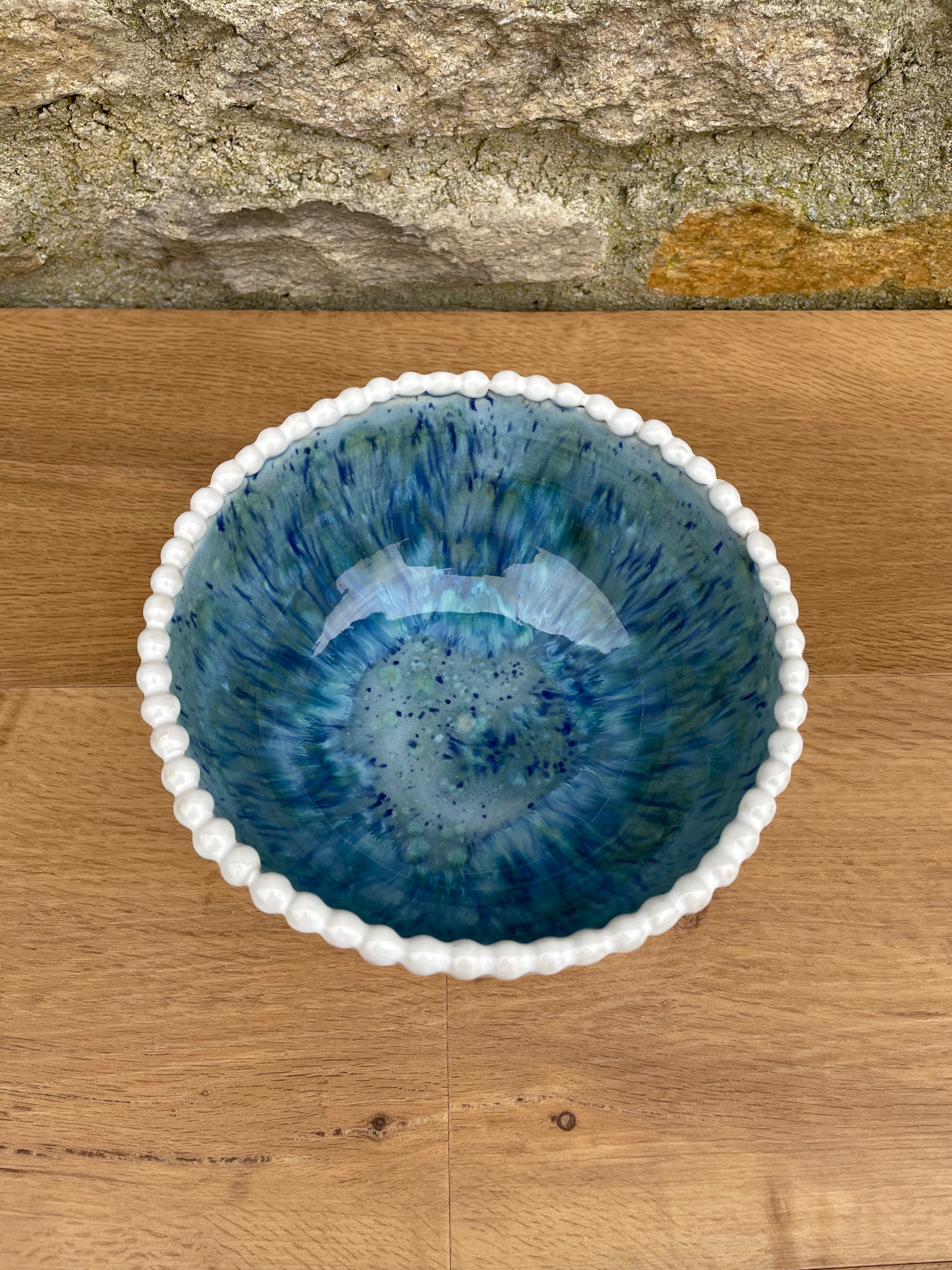 Bowl - Blue & White Beaded Trim - 810