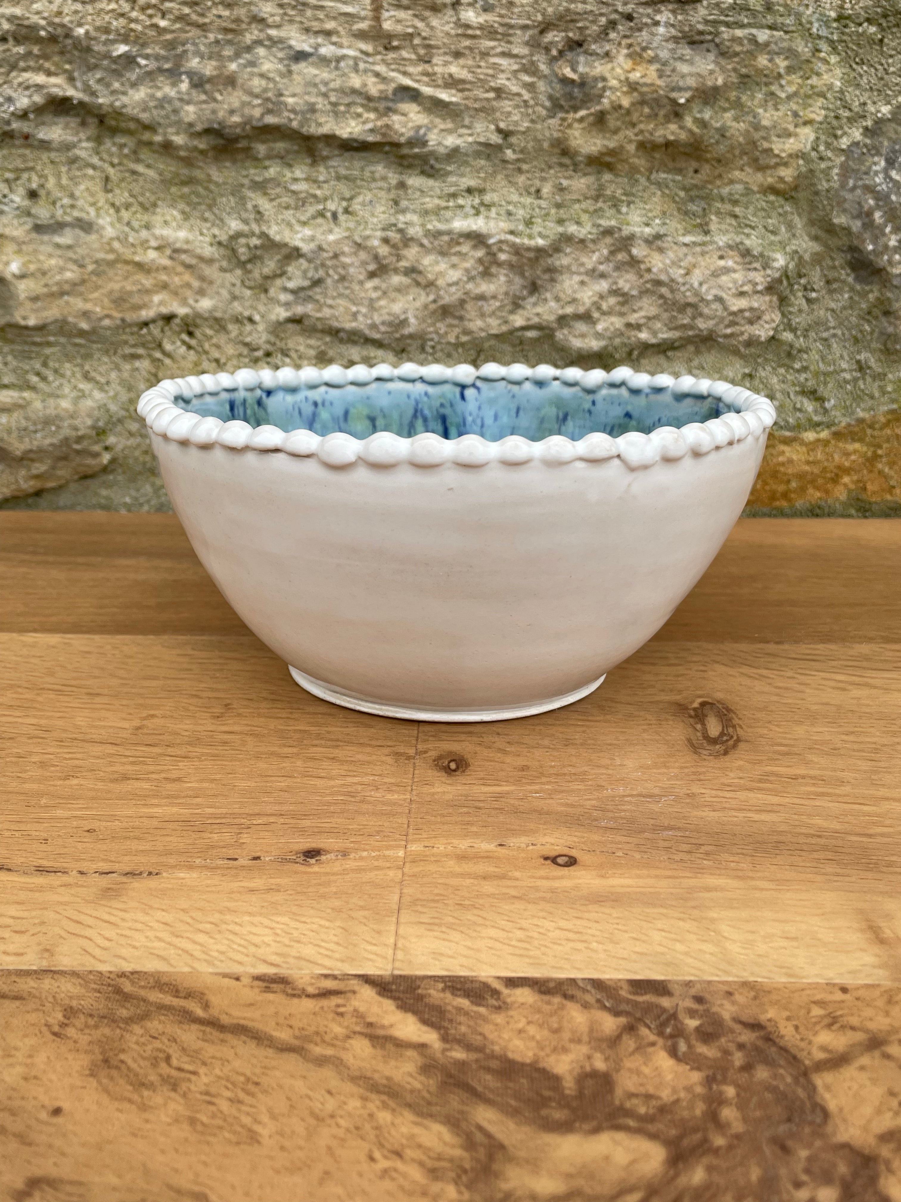 Bowl - Blue & White Beaded Trim - 810