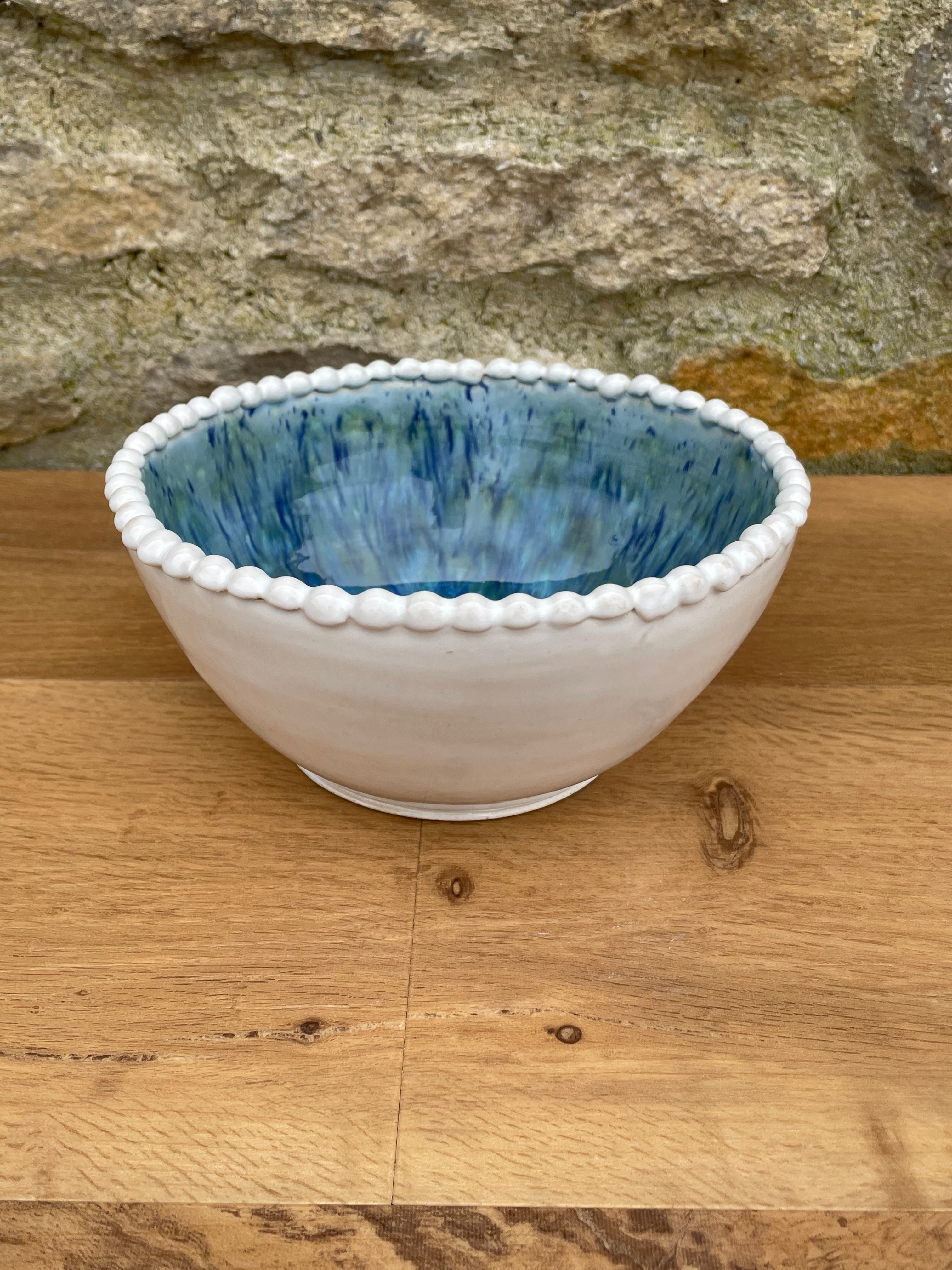 Bowl - Blue & White Beaded Trim - 810