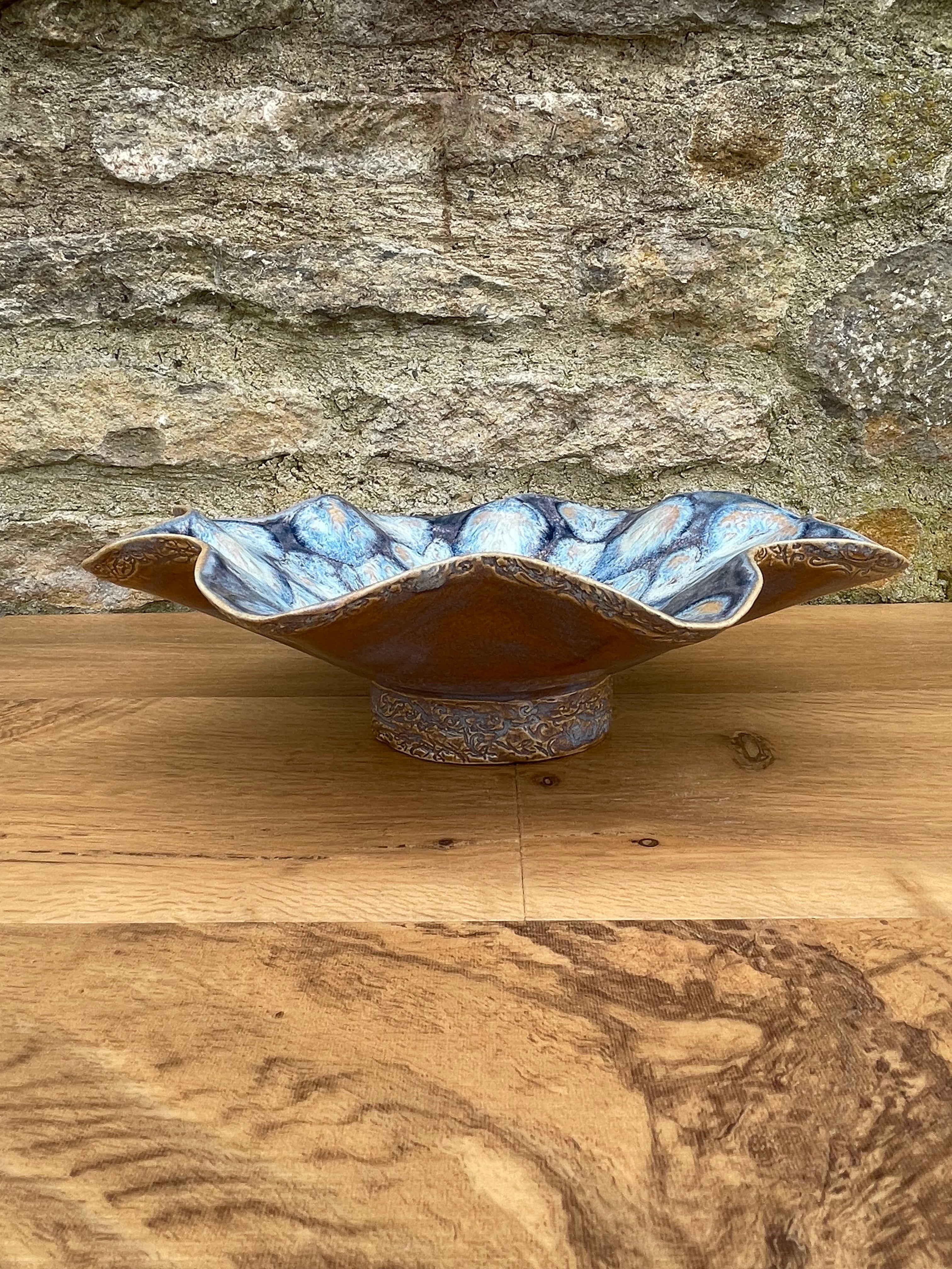 Bowl - Wavy Blue & Beige - 807