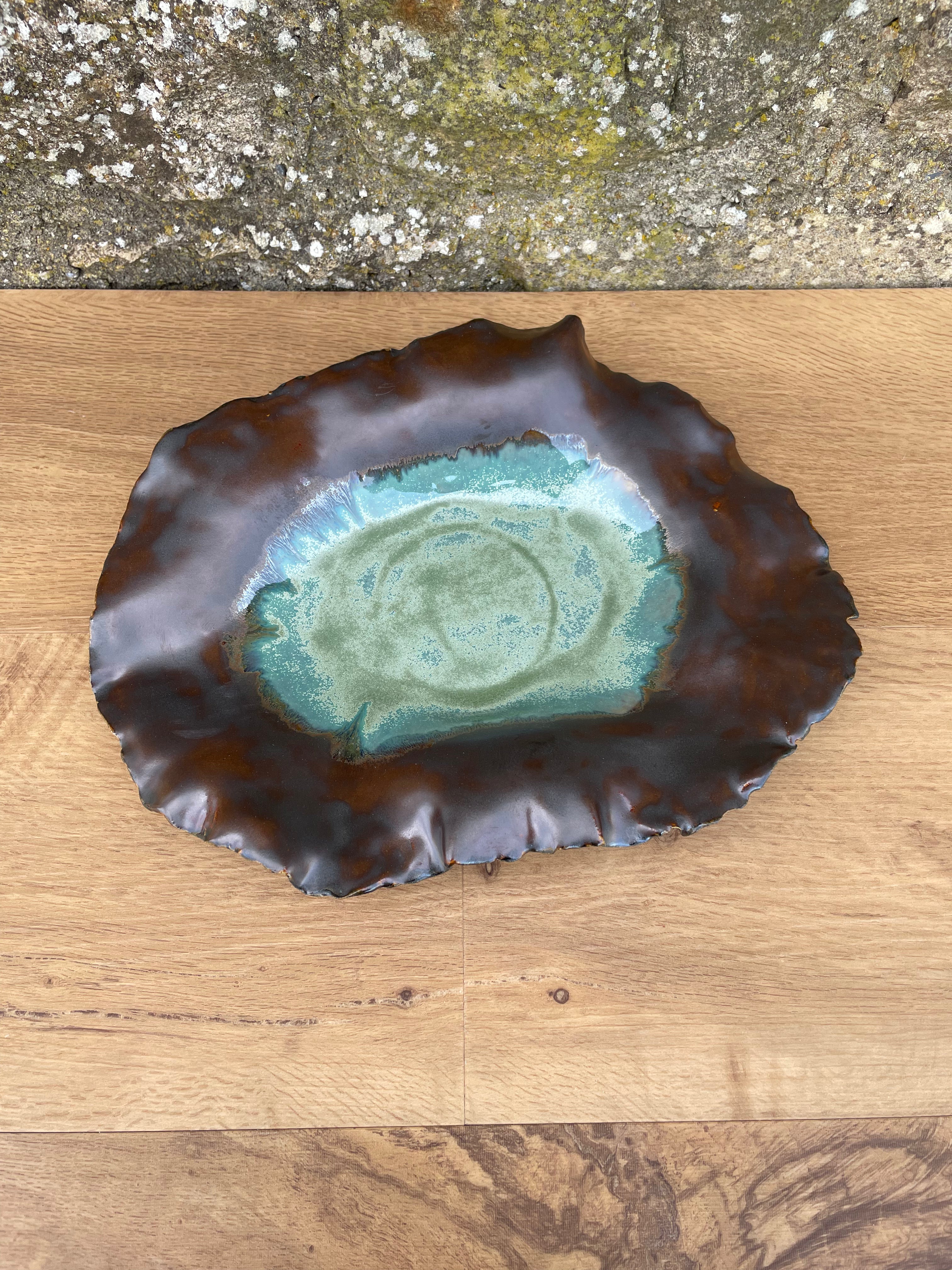 Dish - Jagged edge, Brown and Green - 822