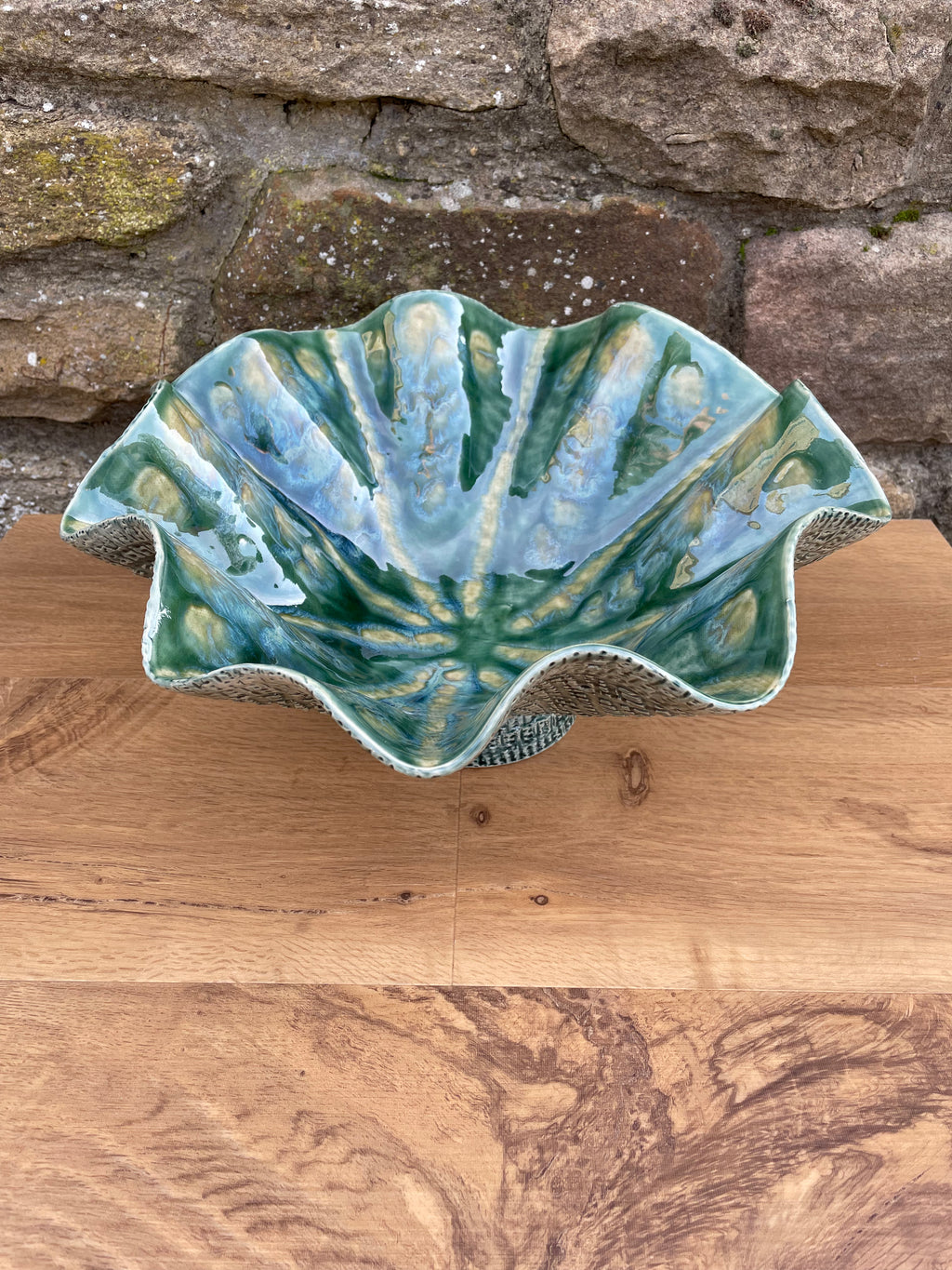 Bowl - Green & Yellow Wavy - 851