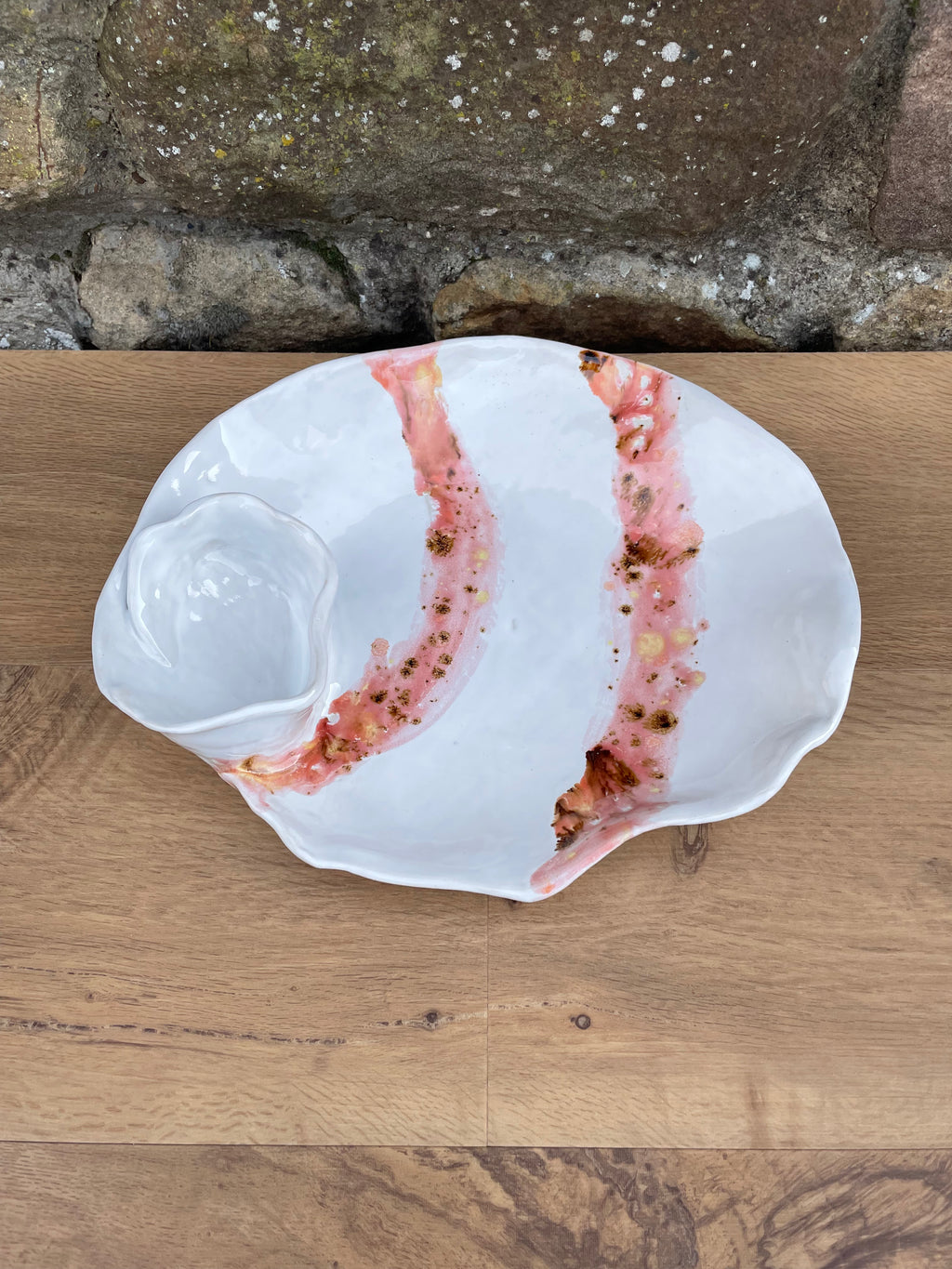 Chip and Dip Dish - White, Pink & Brown - 836