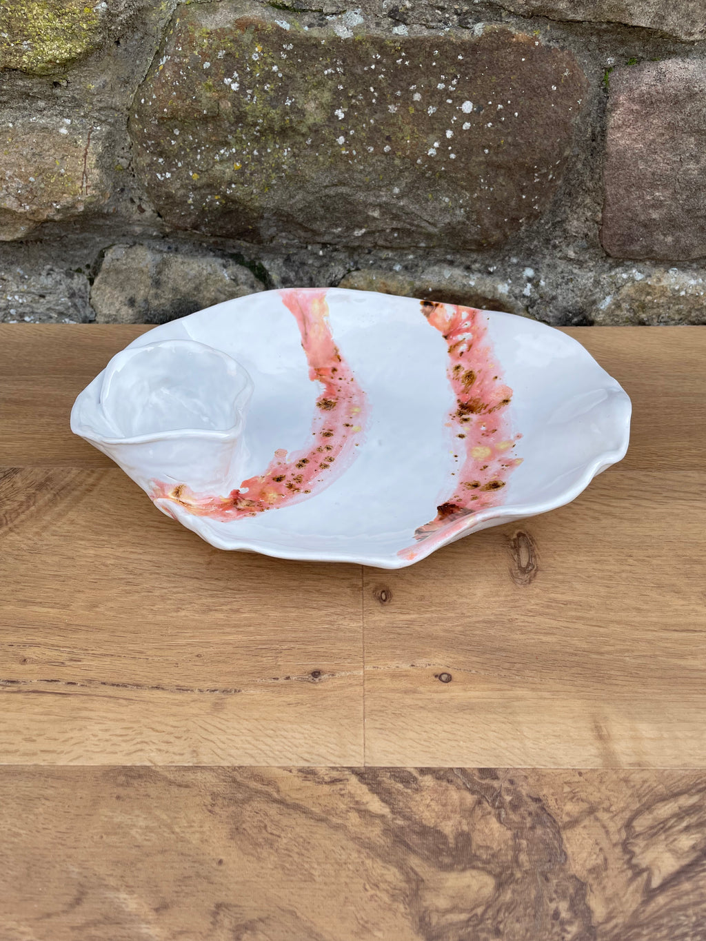 Chip and Dip Dish - White, Pink & Brown - 836