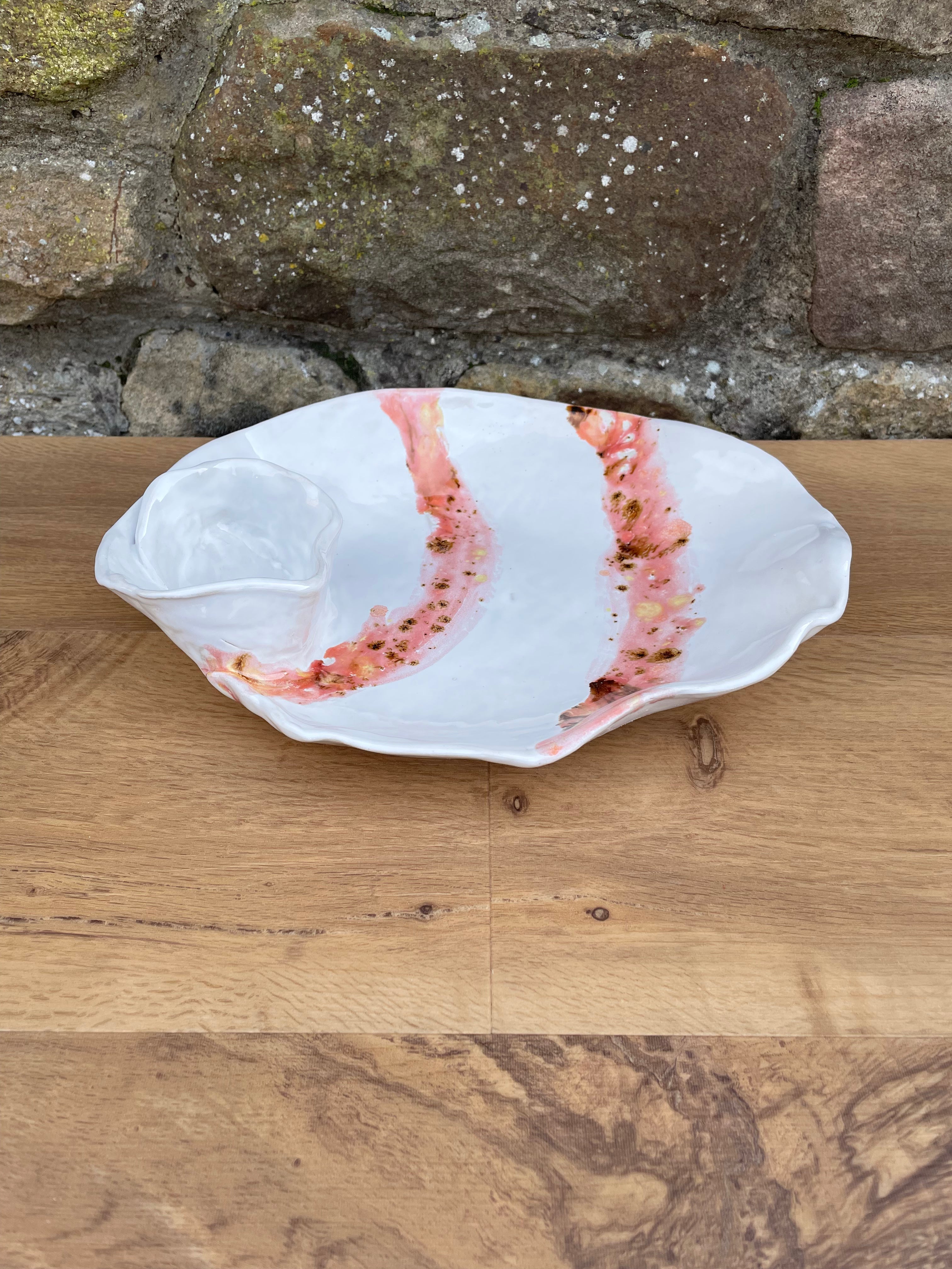 Chip and Dip Dish - White, Pink & Brown - 836