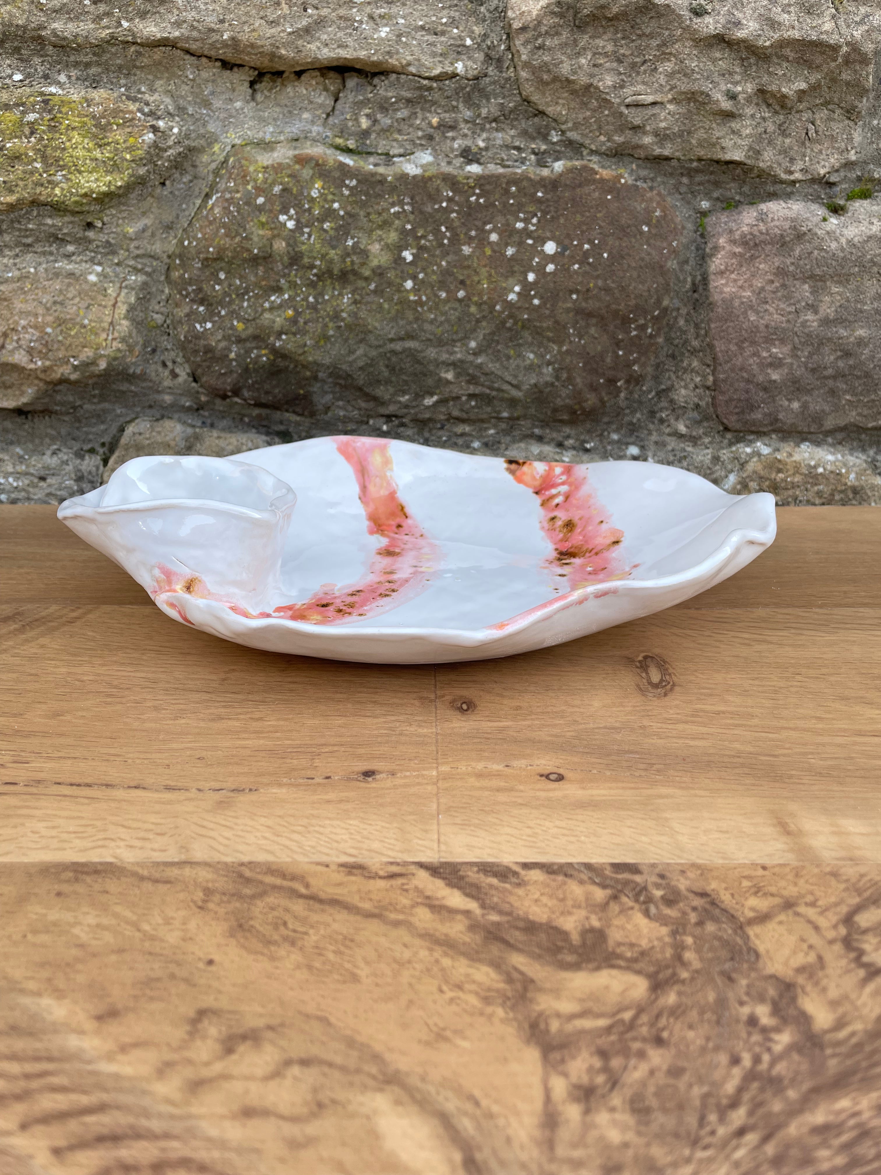 Chip and Dip Dish - White, Pink & Brown - 836