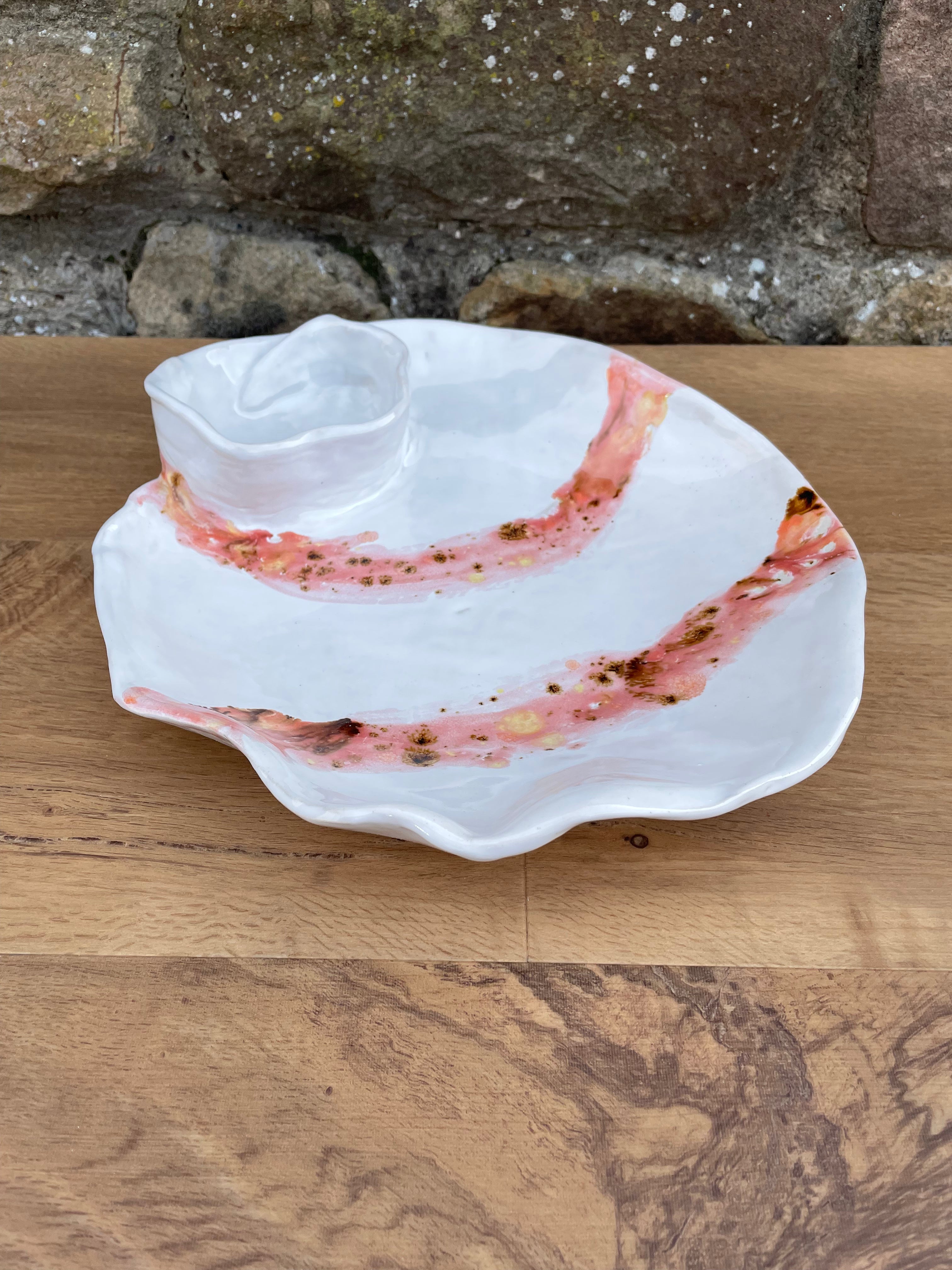 Chip and Dip Dish - White, Pink & Brown - 836