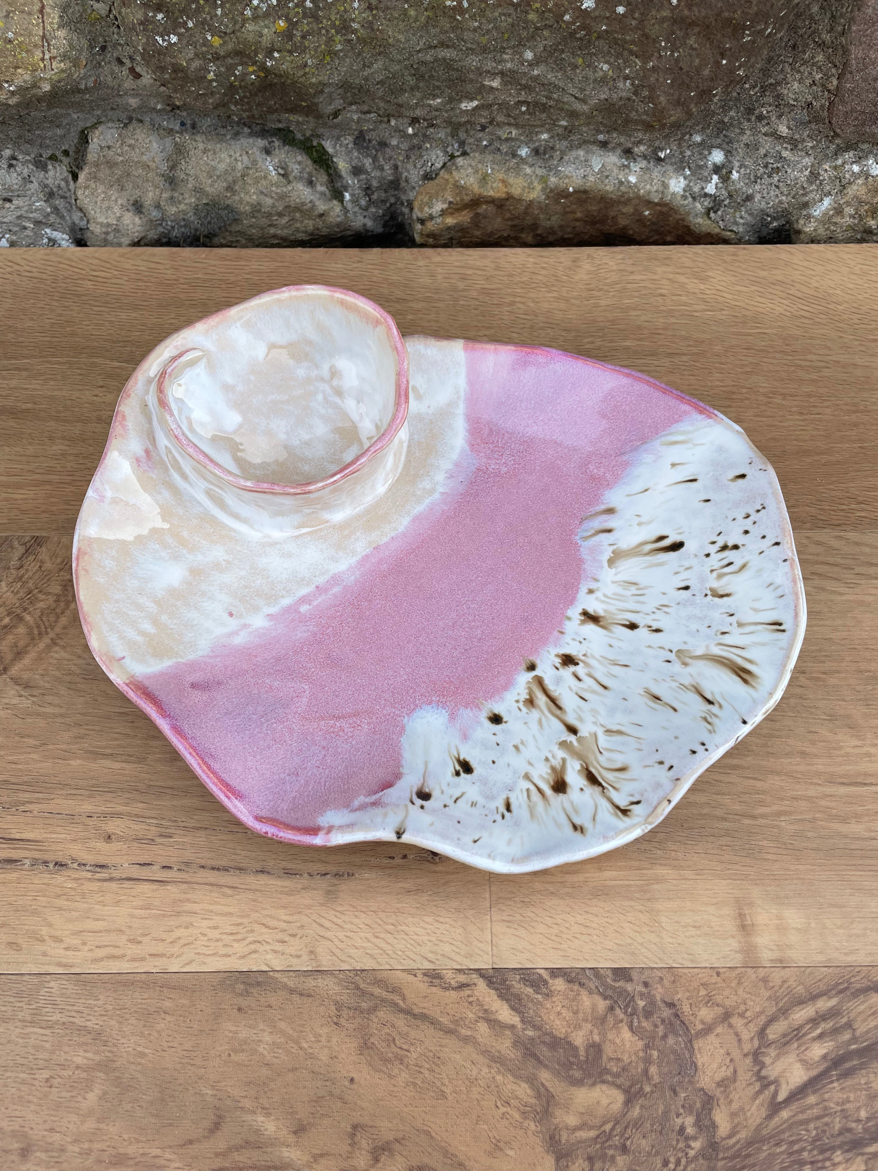 Chip and Dip Dish - White, Pink & Neutral - 837