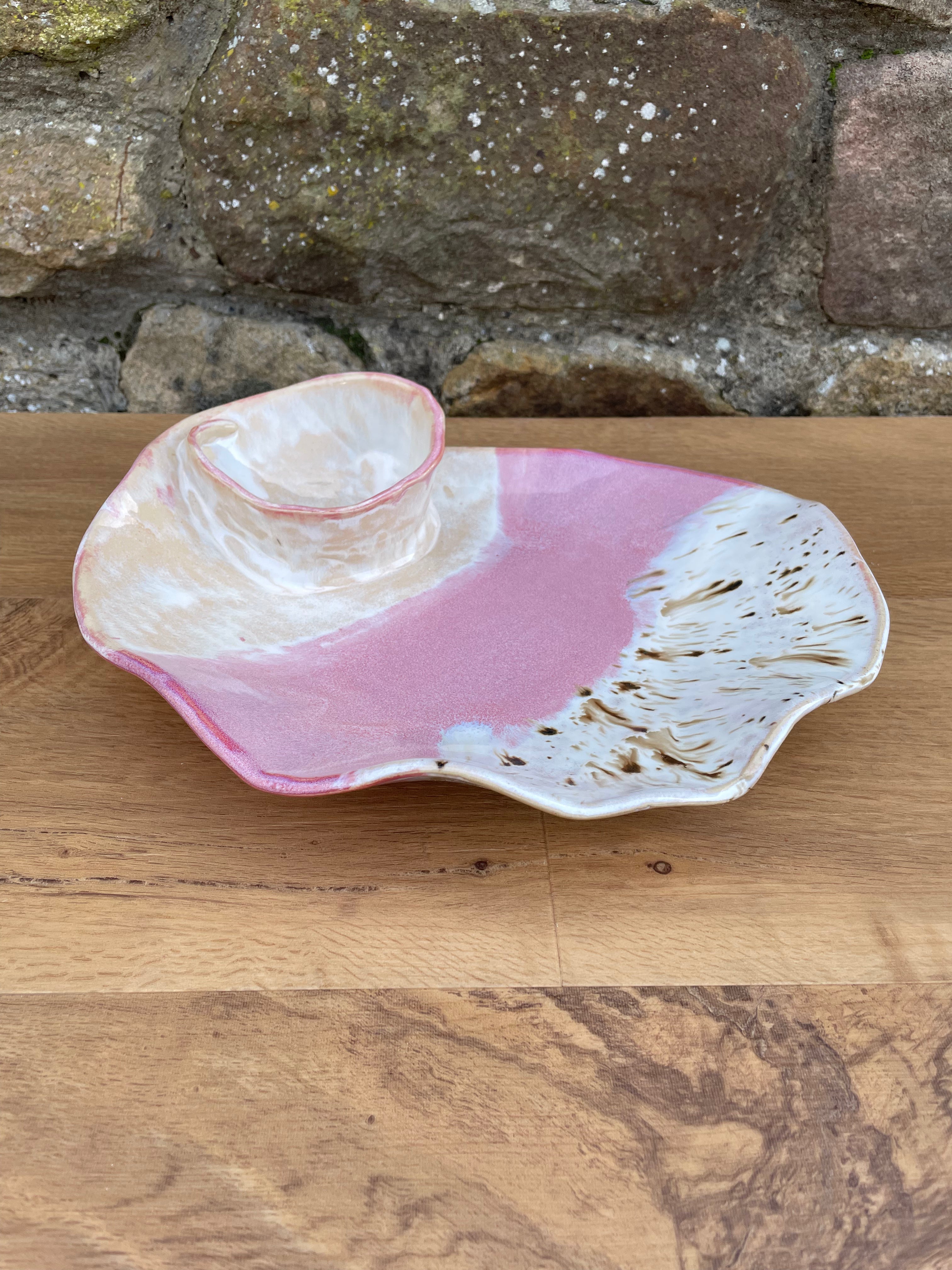 Chip and Dip Dish - White, Pink & Neutral - 837