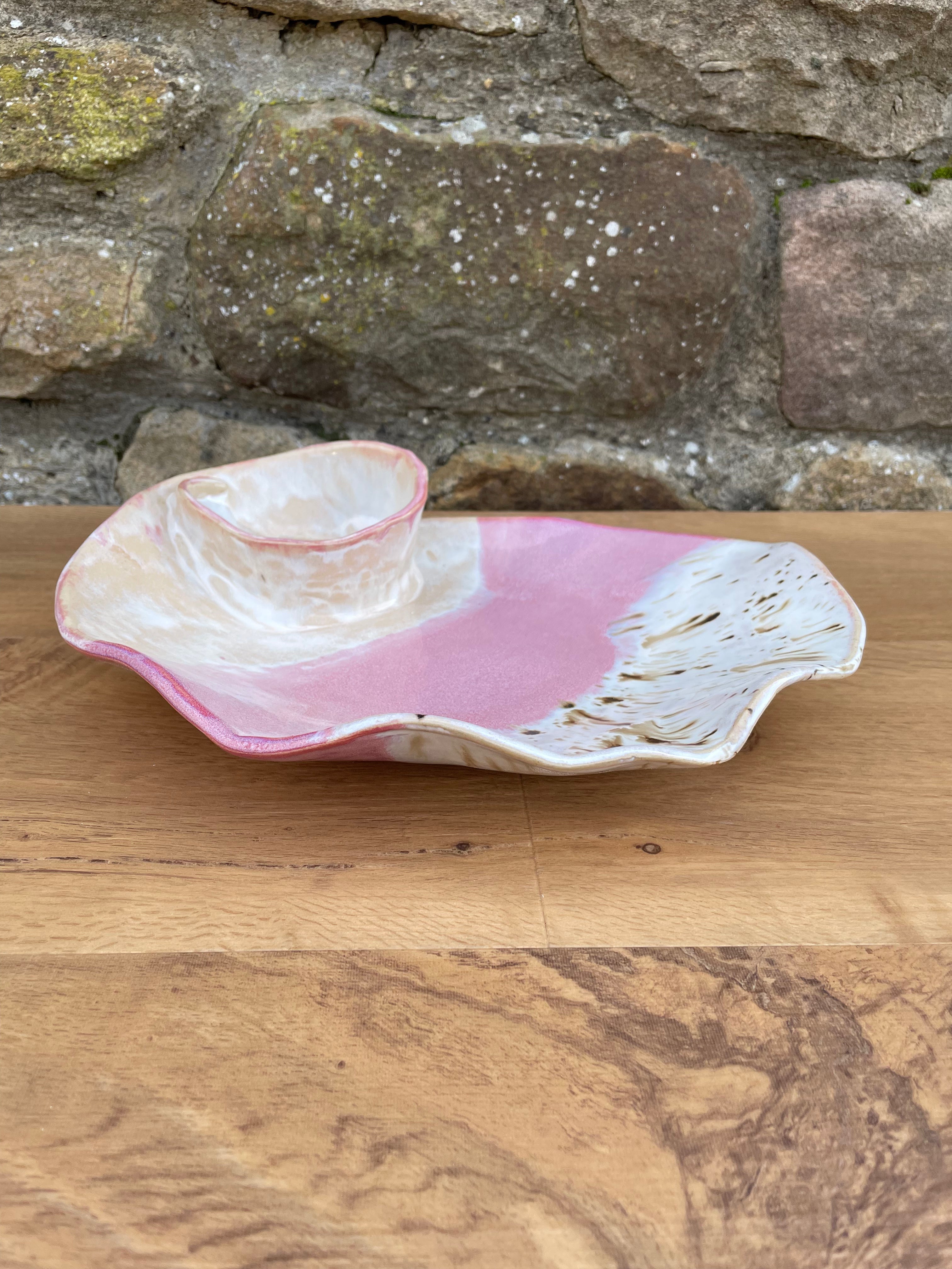 Chip and Dip Dish - White, Pink & Neutral - 837