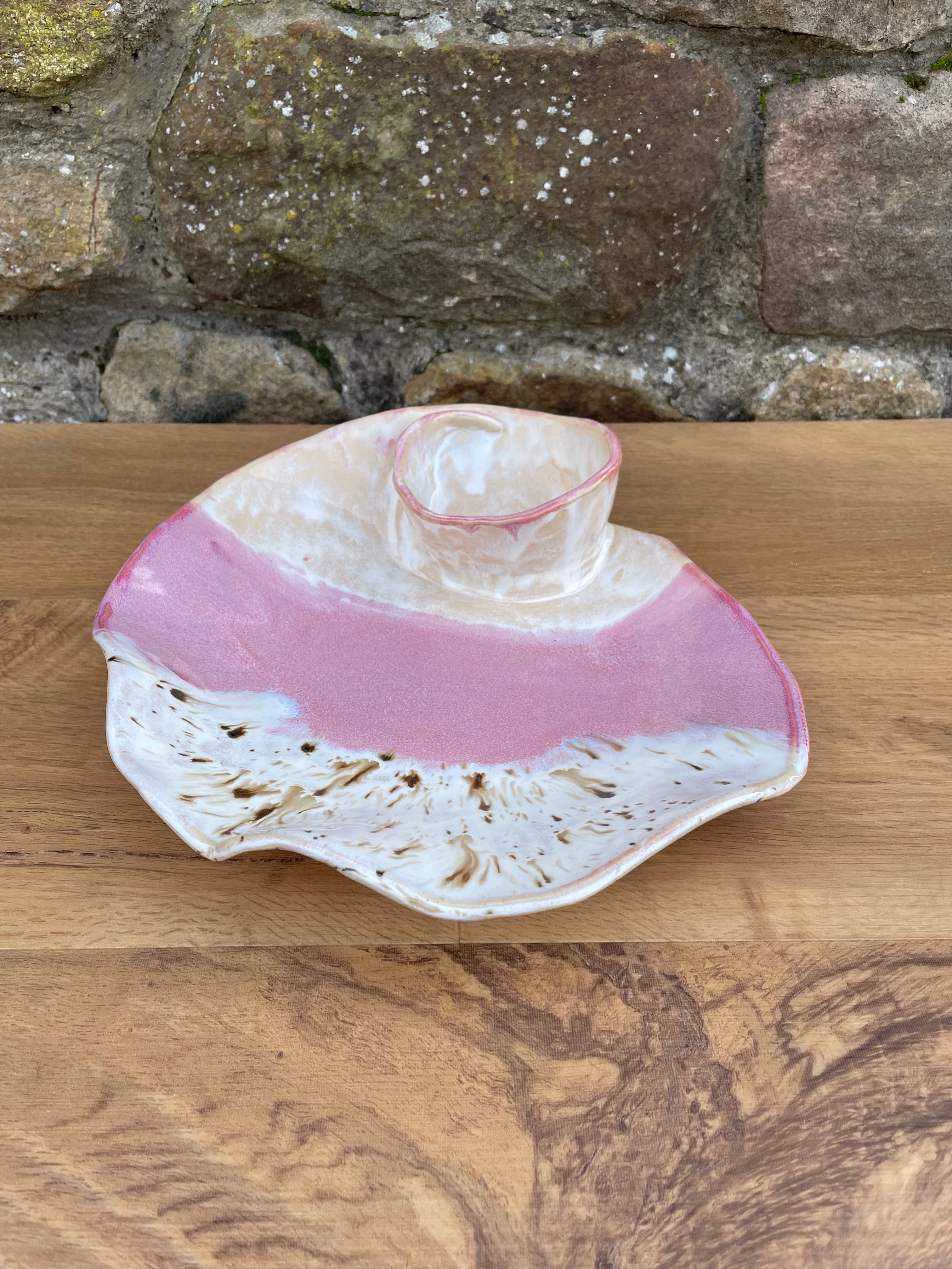 Chip and Dip Dish - White, Pink & Neutral - 837