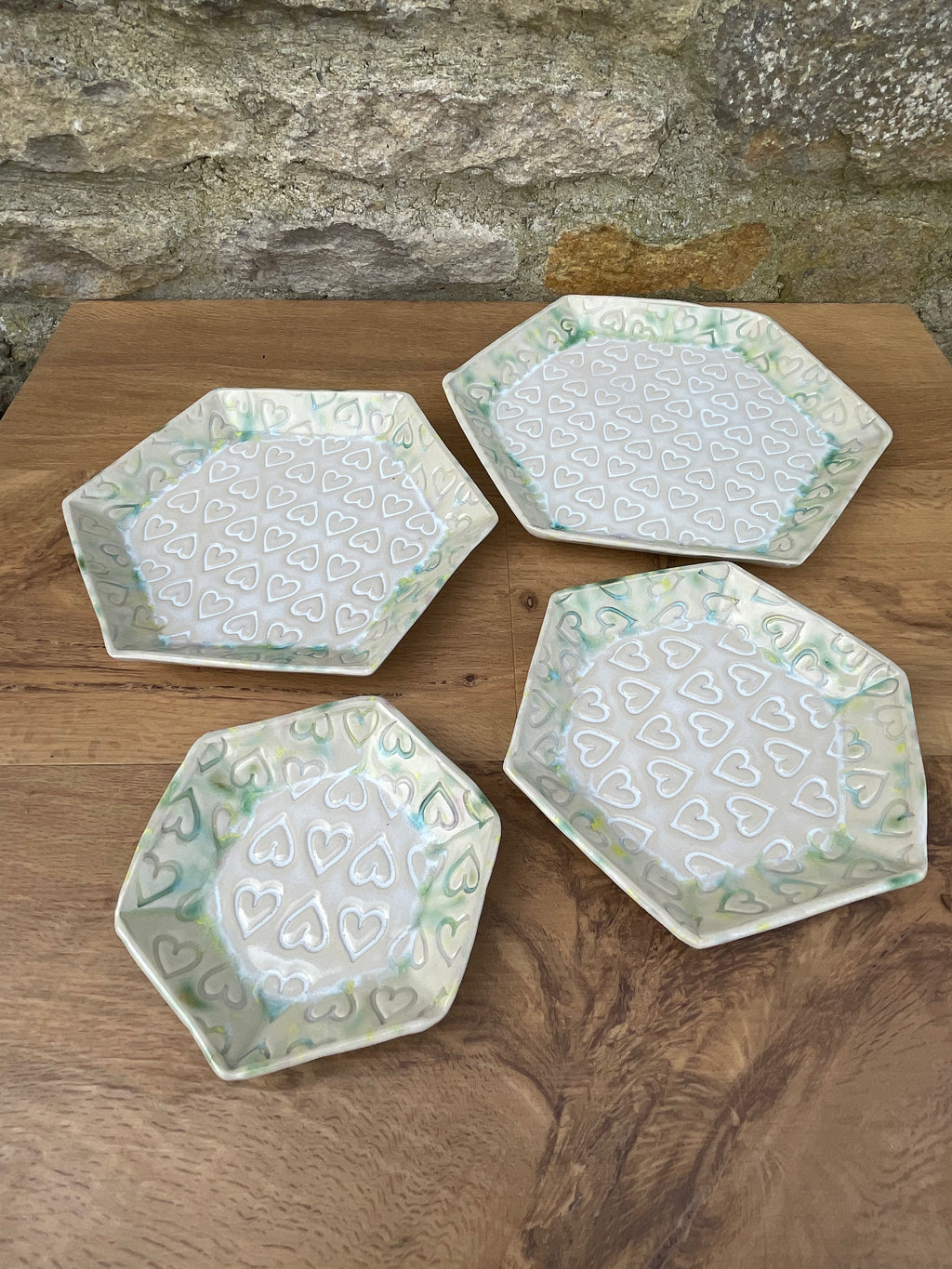 Plates - Set of 4 Nesting, White & Green - 849
