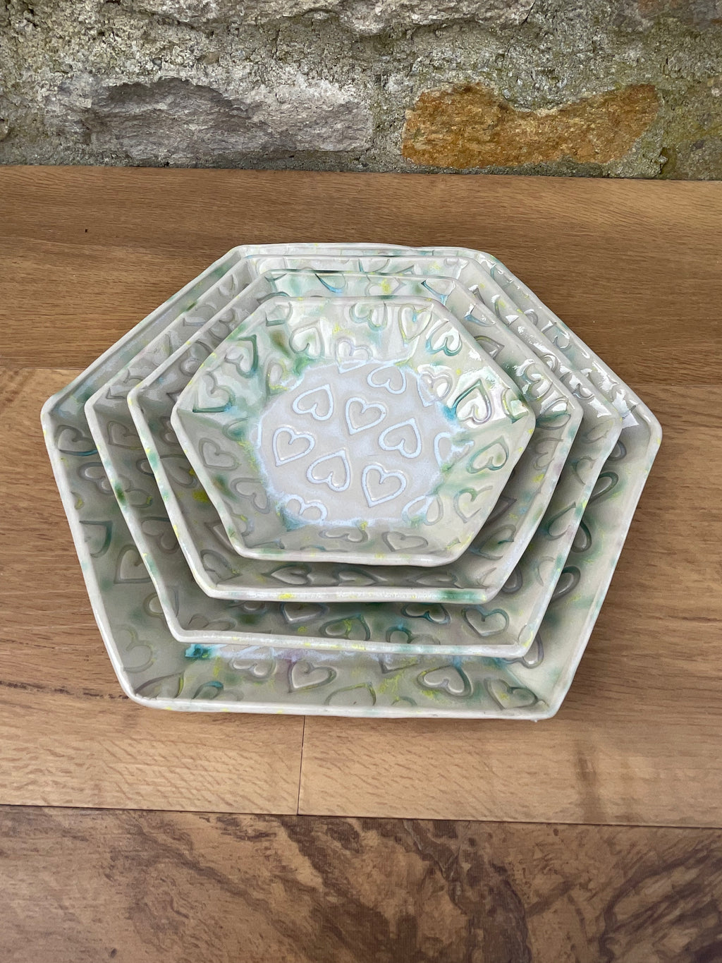 Plates - Set of 4 Nesting, White & Green - 849