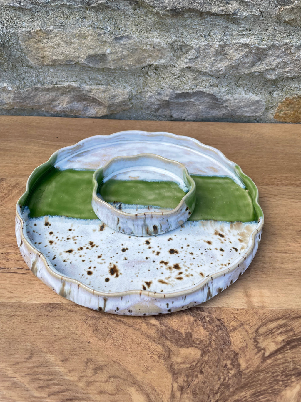 Chip & Dip Dish - Cream, Brown & Green - 869