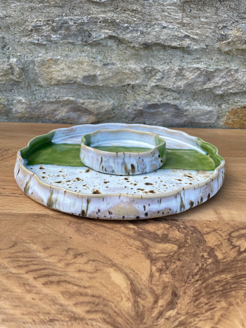 Chip & Dip Dish - Cream, Brown & Green - 869