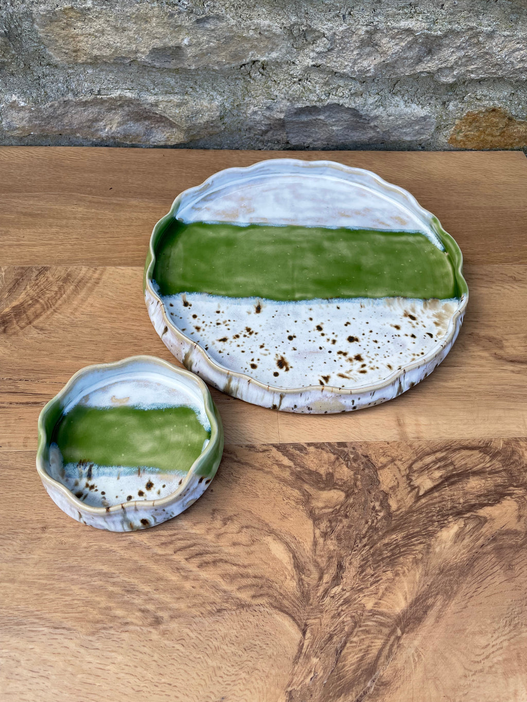 Chip & Dip Dish - Cream, Brown & Green - 869