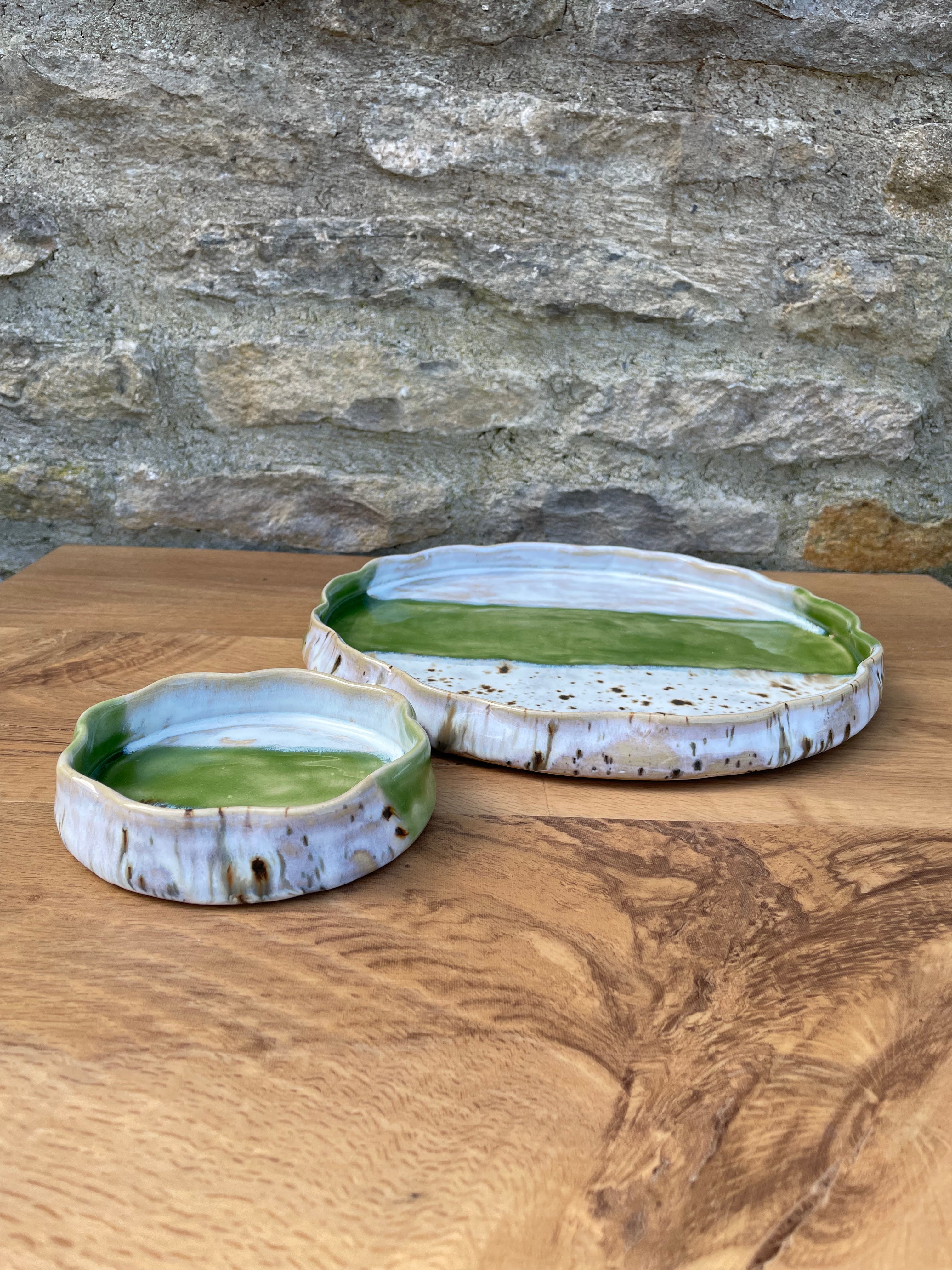 Chip & Dip Dish - Cream, Brown & Green - 869