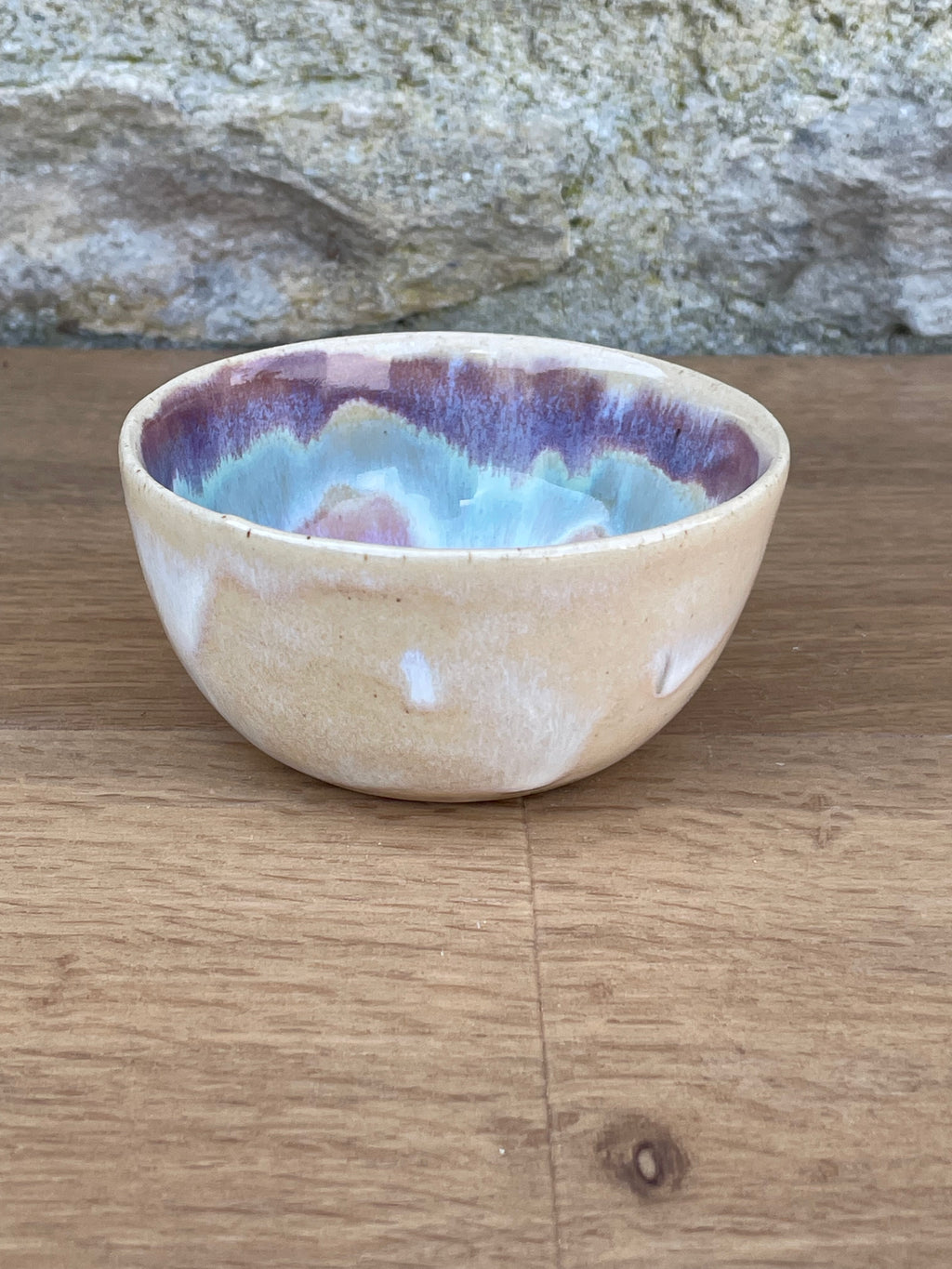 Bowl - Small, Cream, Purple and Blue - 891