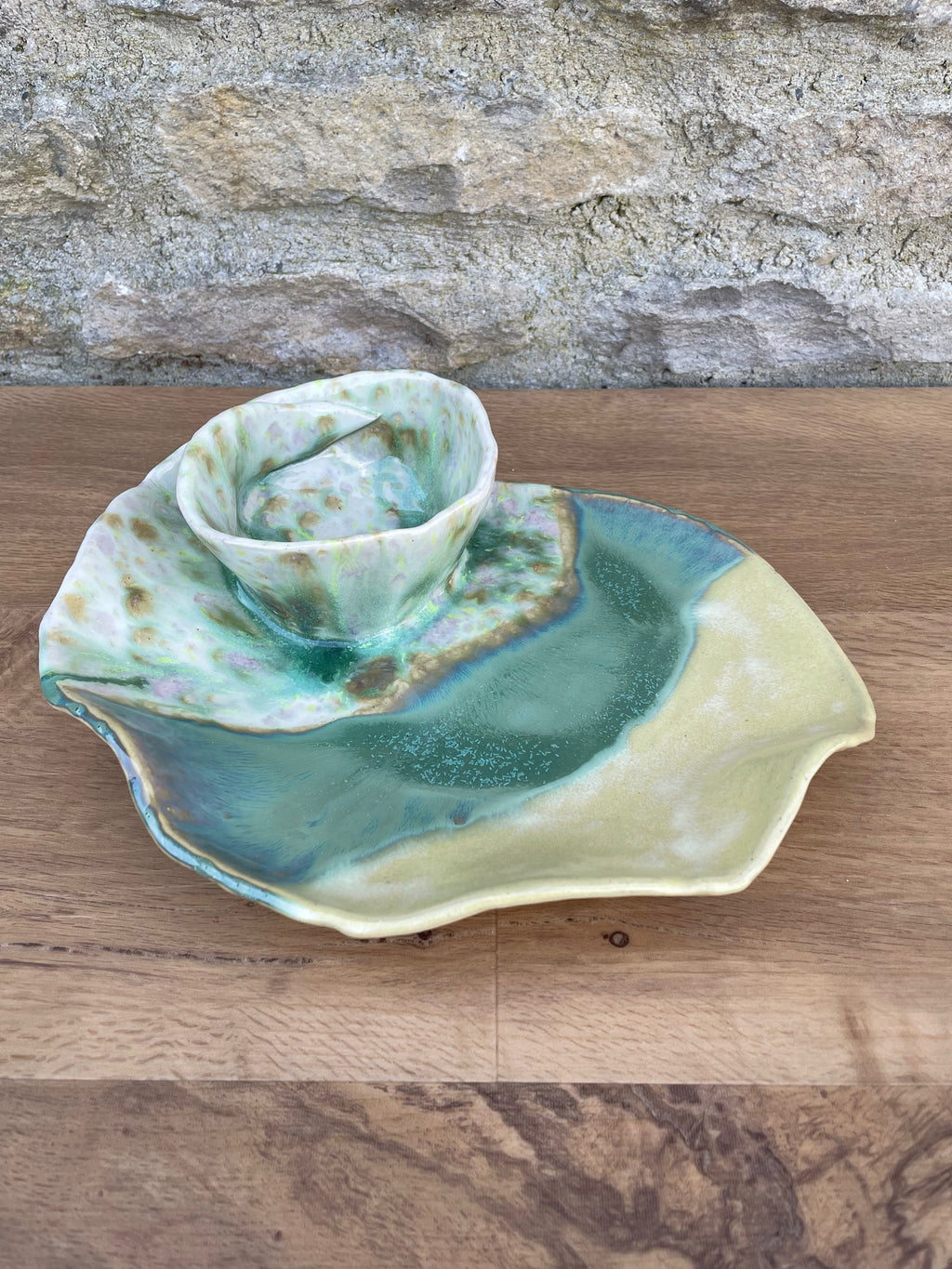 Chip and Dip Dish - Cream, Green - 877