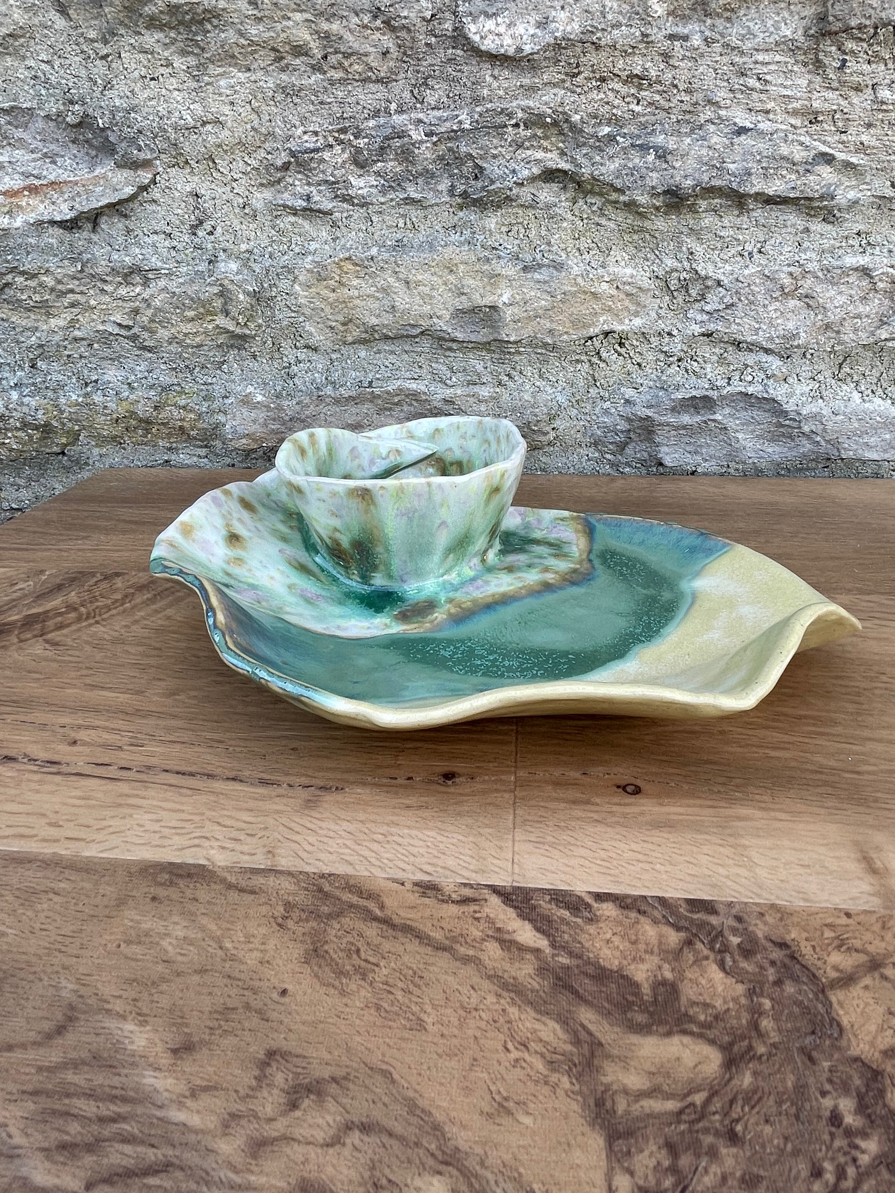 Chip and Dip Dish - Cream, Green - 877