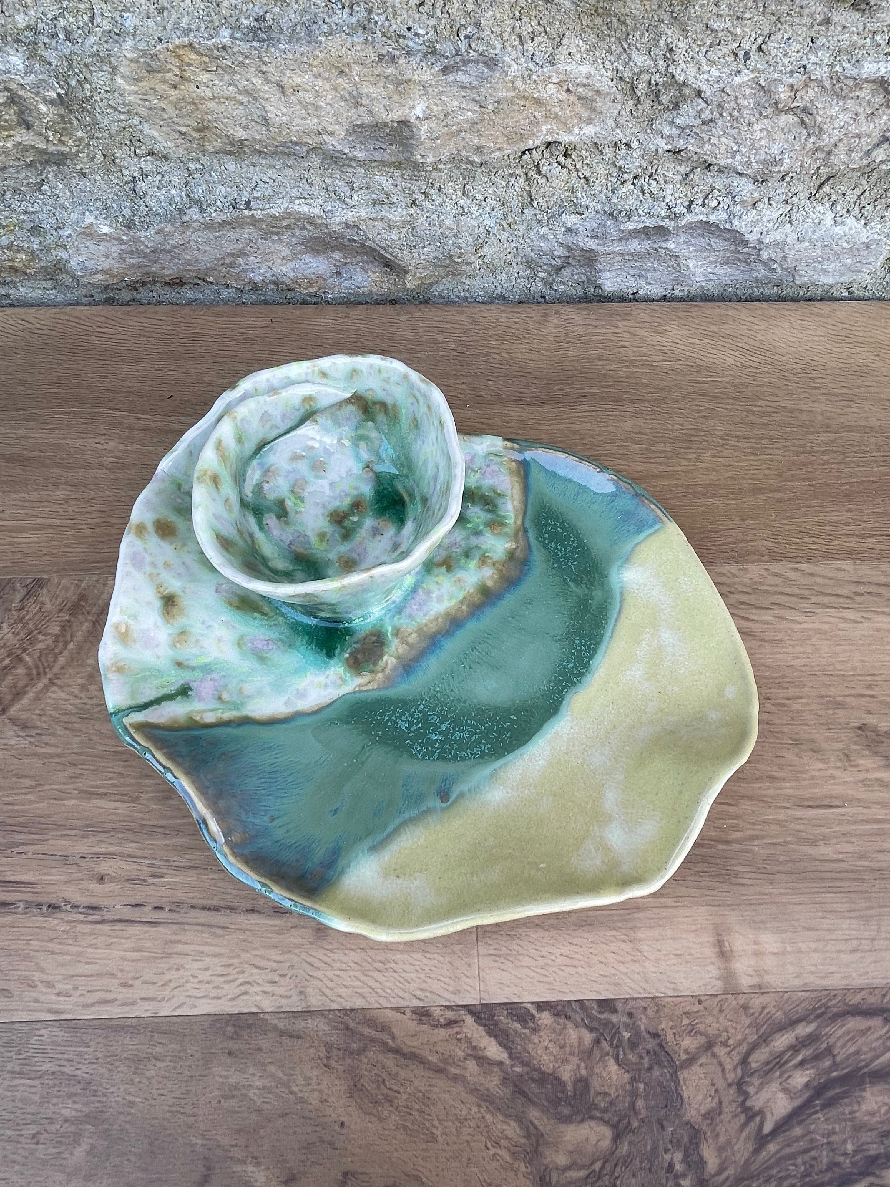 Chip and Dip Dish - Cream, Green - 877