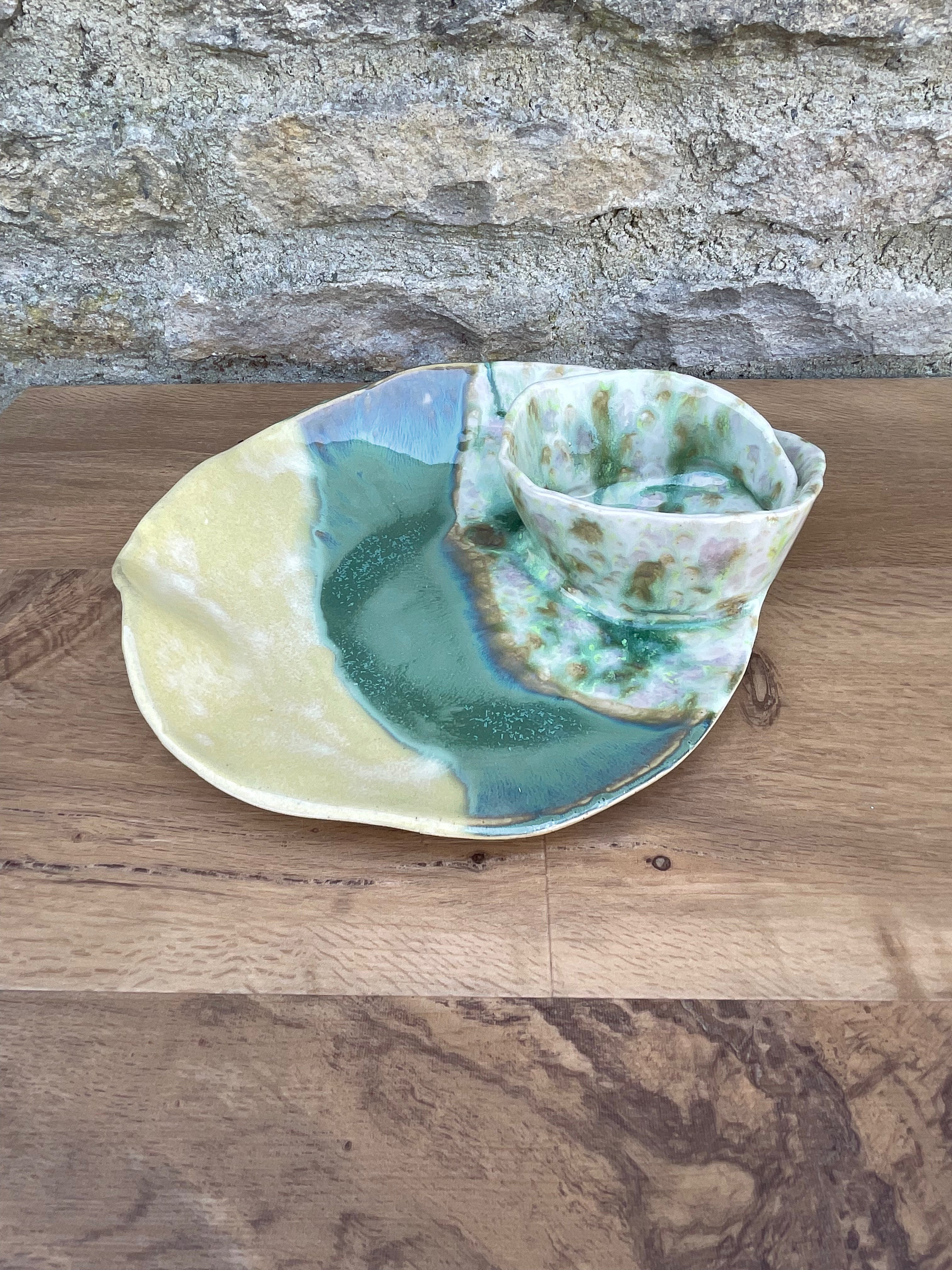 Chip and Dip Dish - Cream, Green - 877