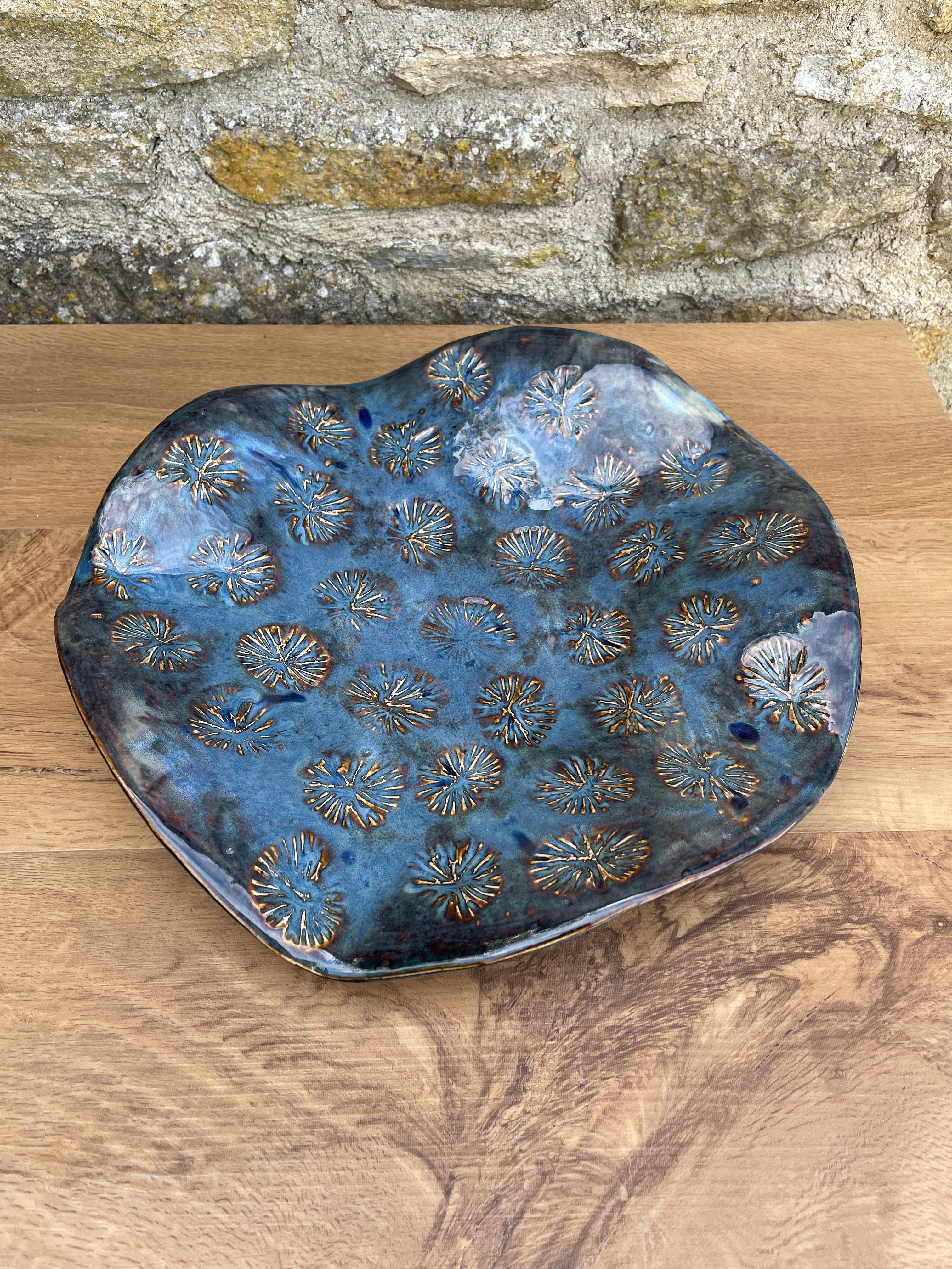Dish - Large Wavy, Blue Textured - 896