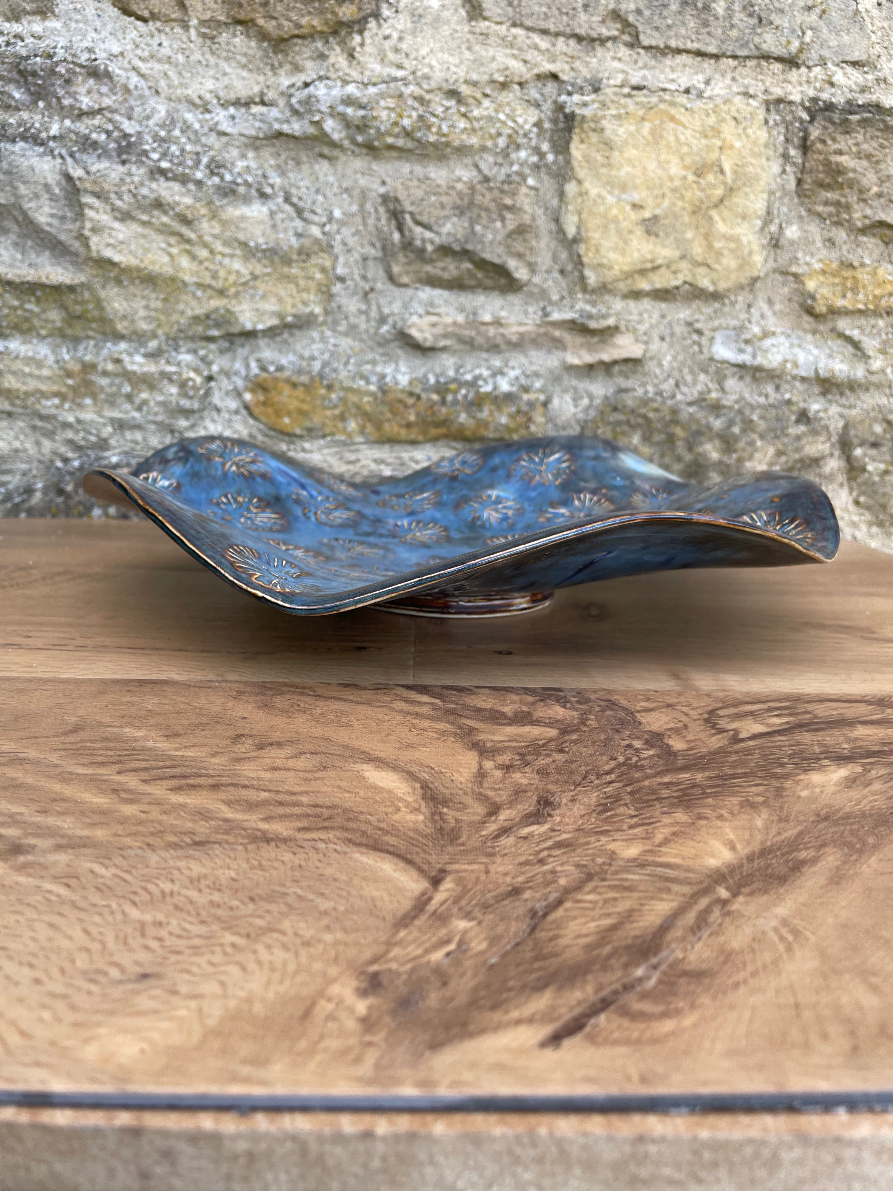 Dish - Large Wavy, Blue Textured - 896
