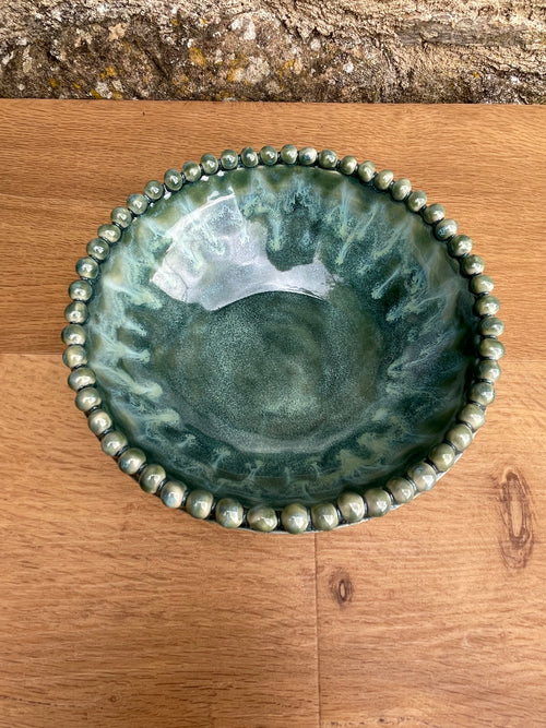 Bowl - Green, Beaded rim - 941