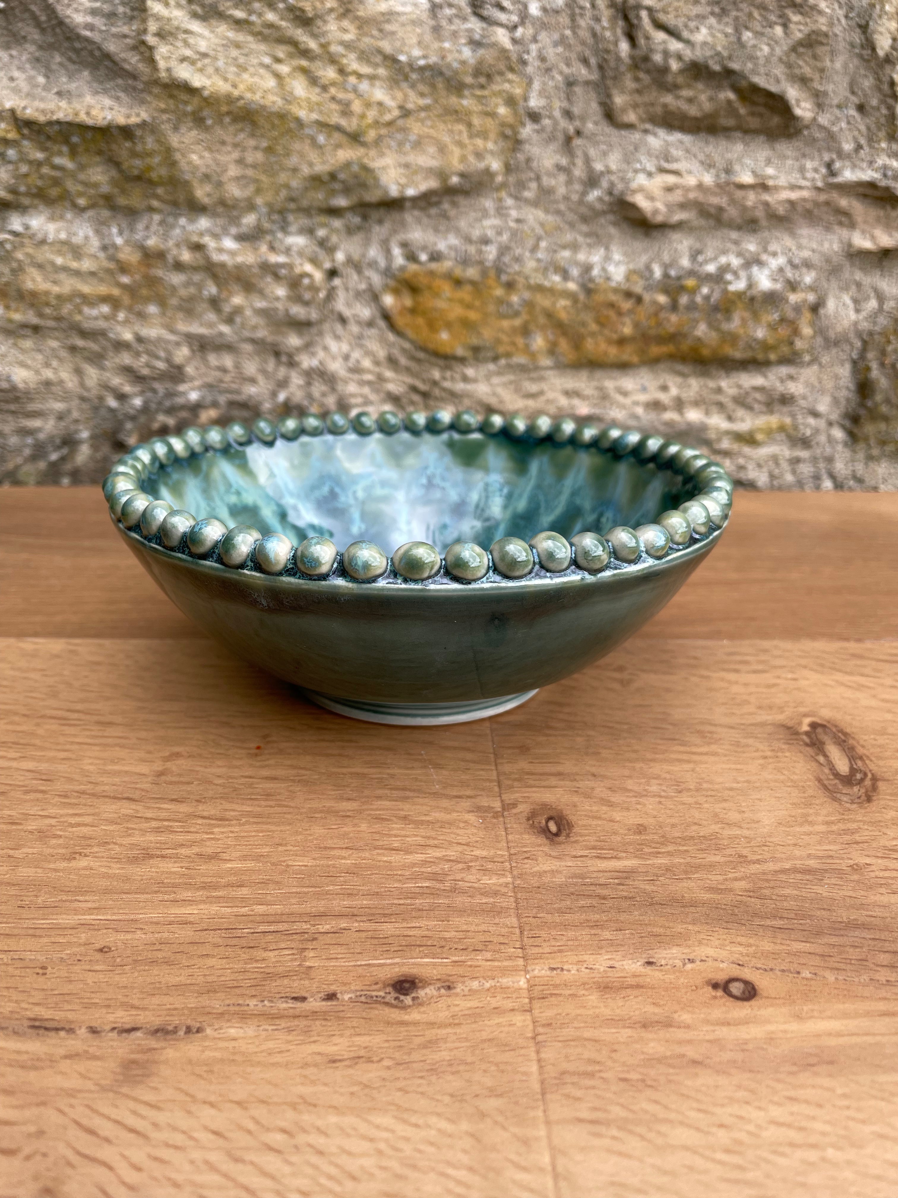 Bowl - Green, Beaded rim - 941