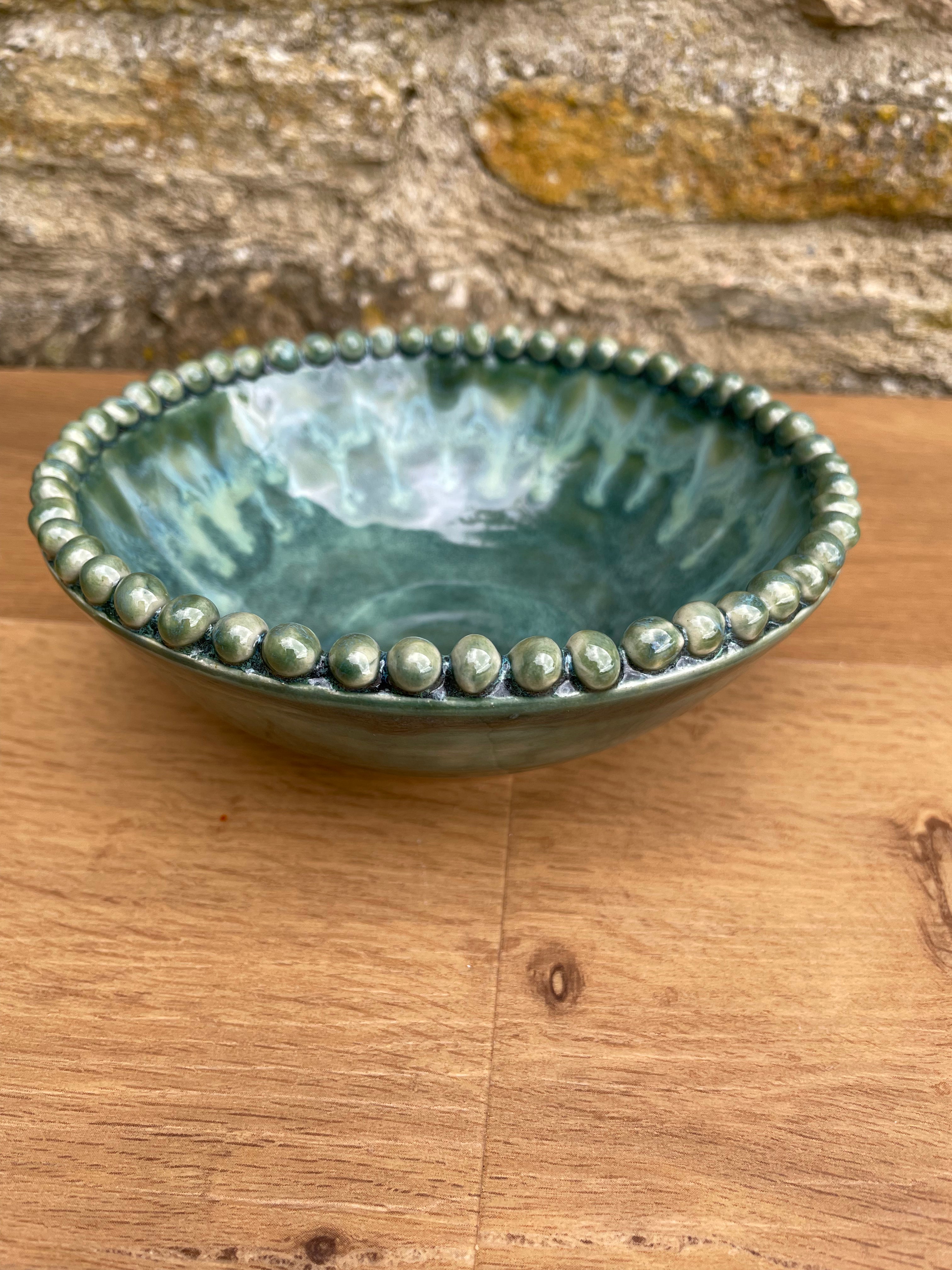 Bowl - Green, Beaded rim - 941