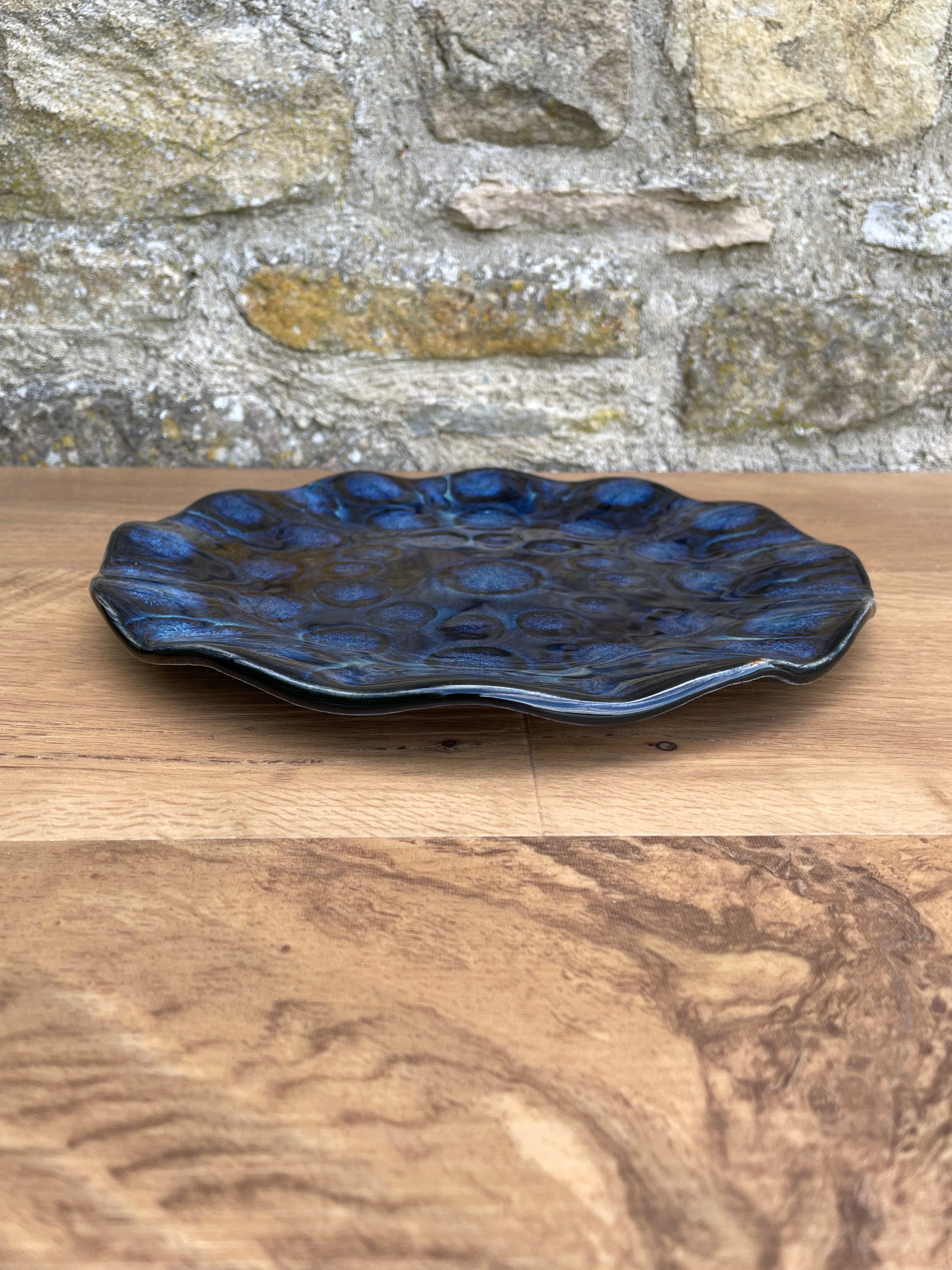 Plate - Black, Blue Dots - 788