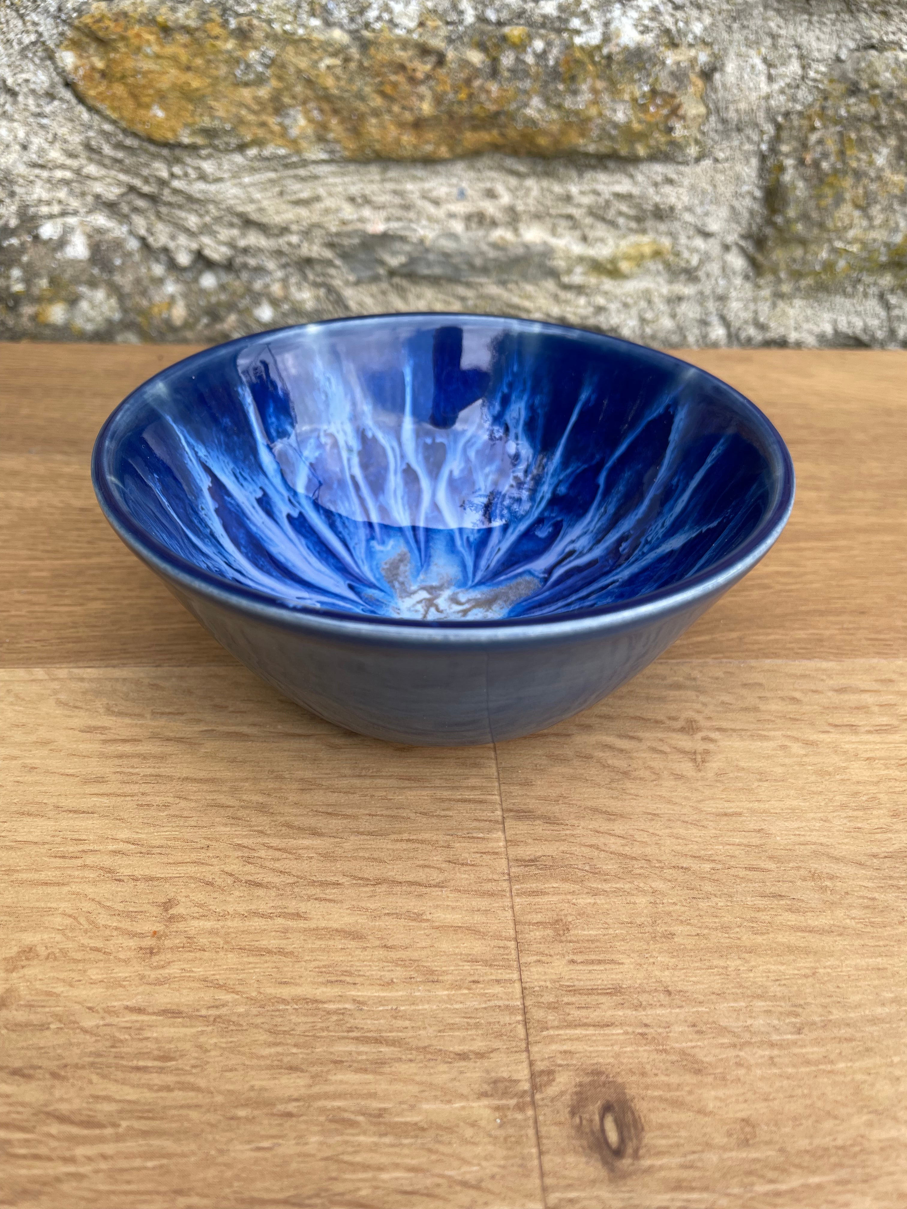Bowl - Small, Blue, White Streaks, Brown - 795