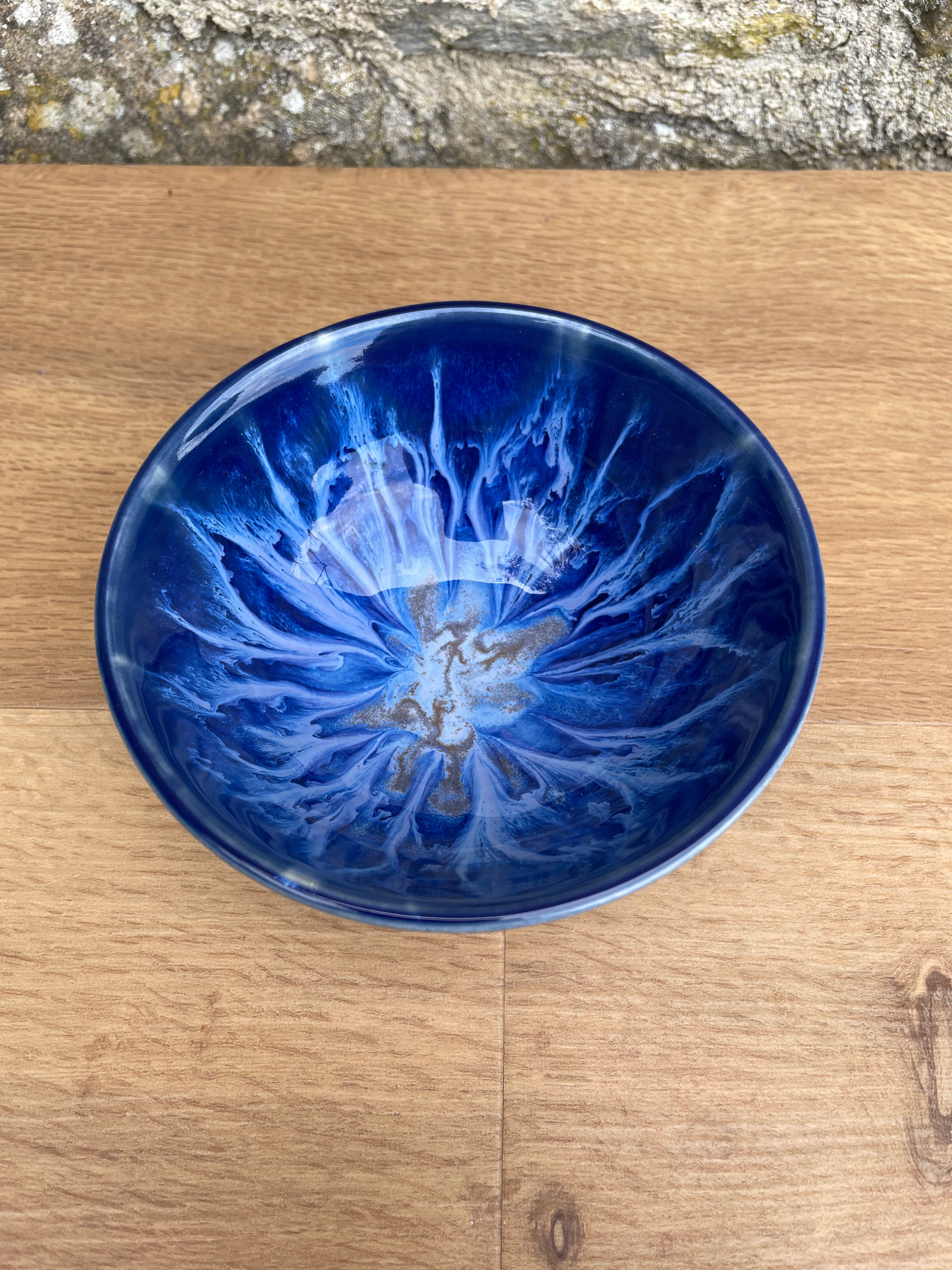 Bowl - Small, Blue, White Streaks, Brown - 795