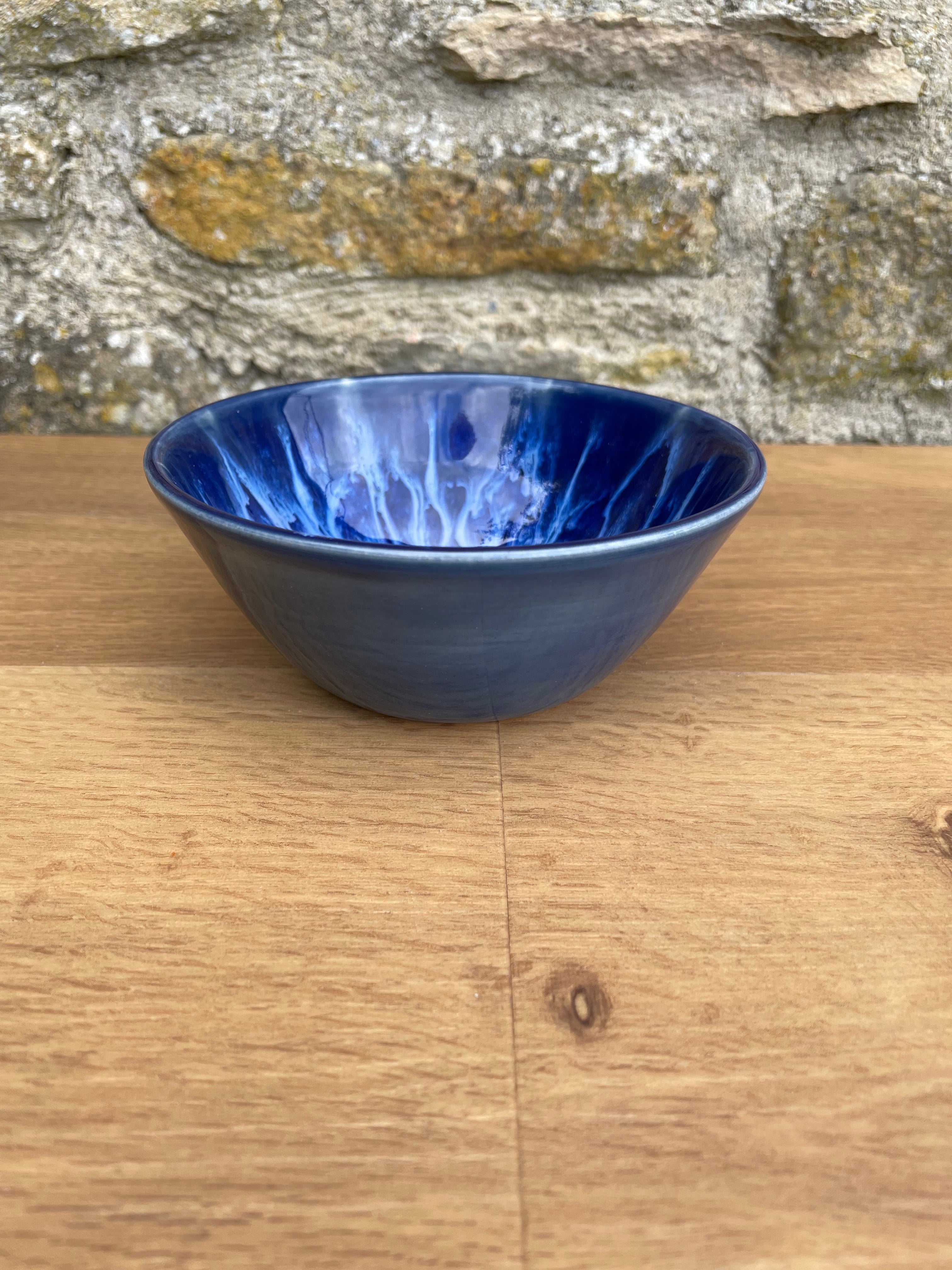 Bowl - Small, Blue, White Streaks, Brown - 795