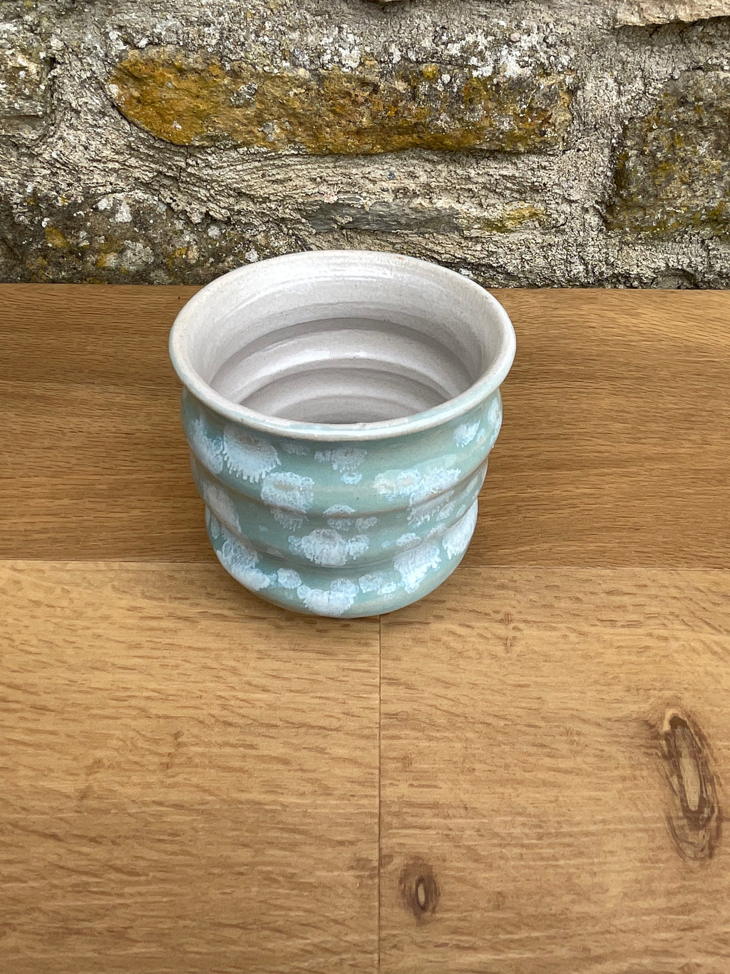 Vase - Ridged, White, Pale Blue - 307
