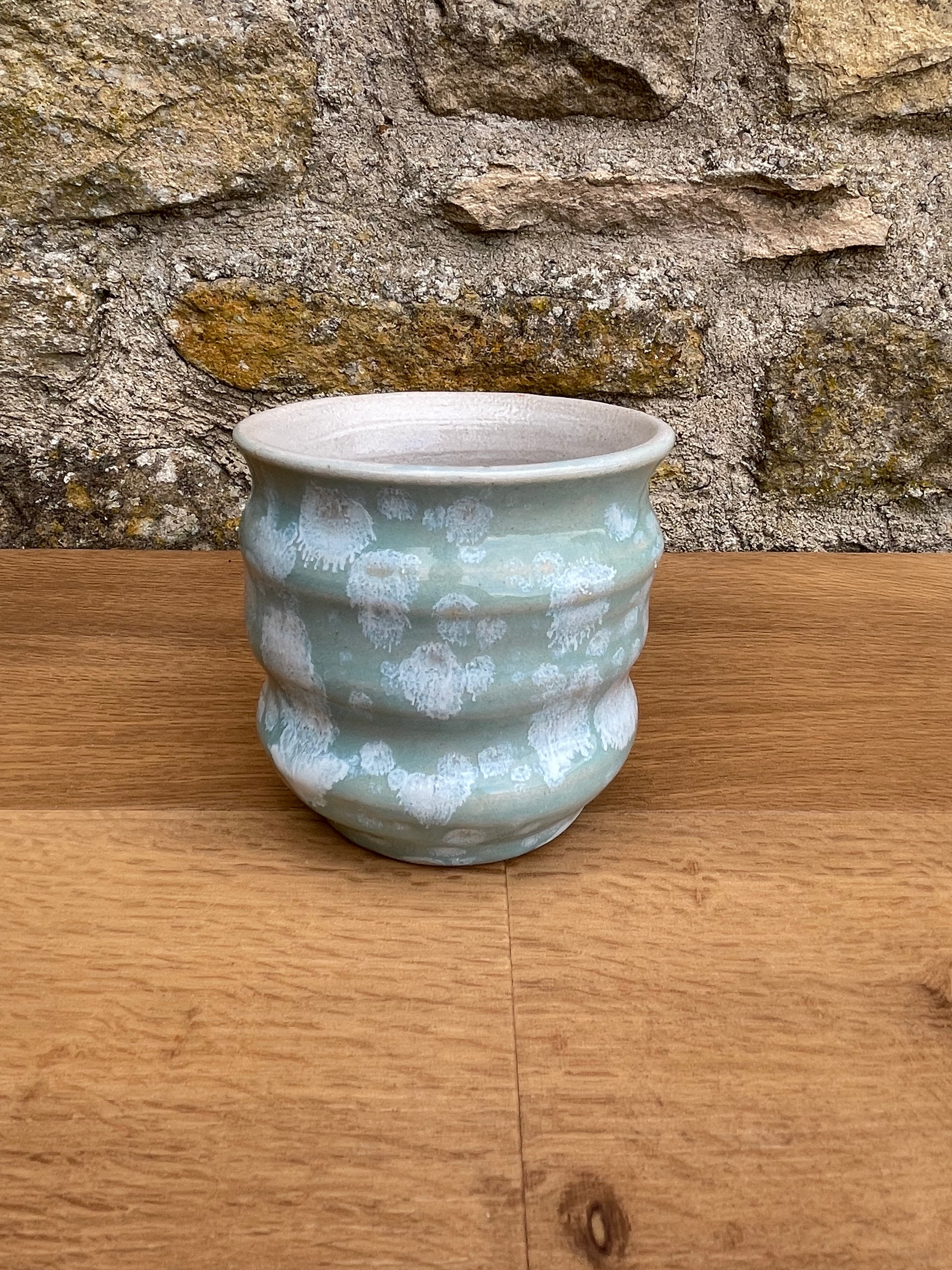 Vase - Ridged, White, Pale Blue - 307