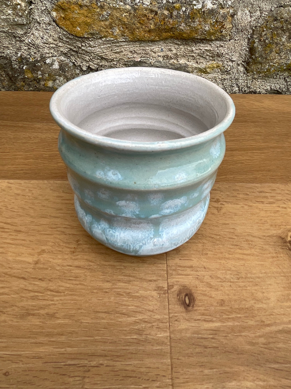 Vase - Ridged, White, Pale Blue - 307