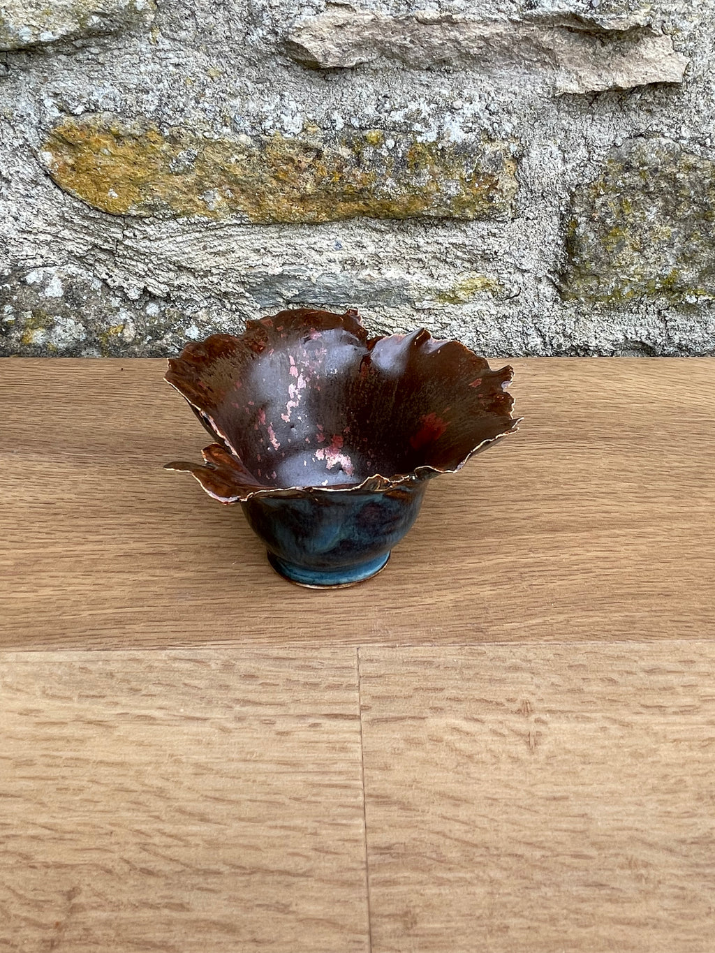 Candle Holder / Bowl - Jagged Edge, Brown, Copper Metallic - 590