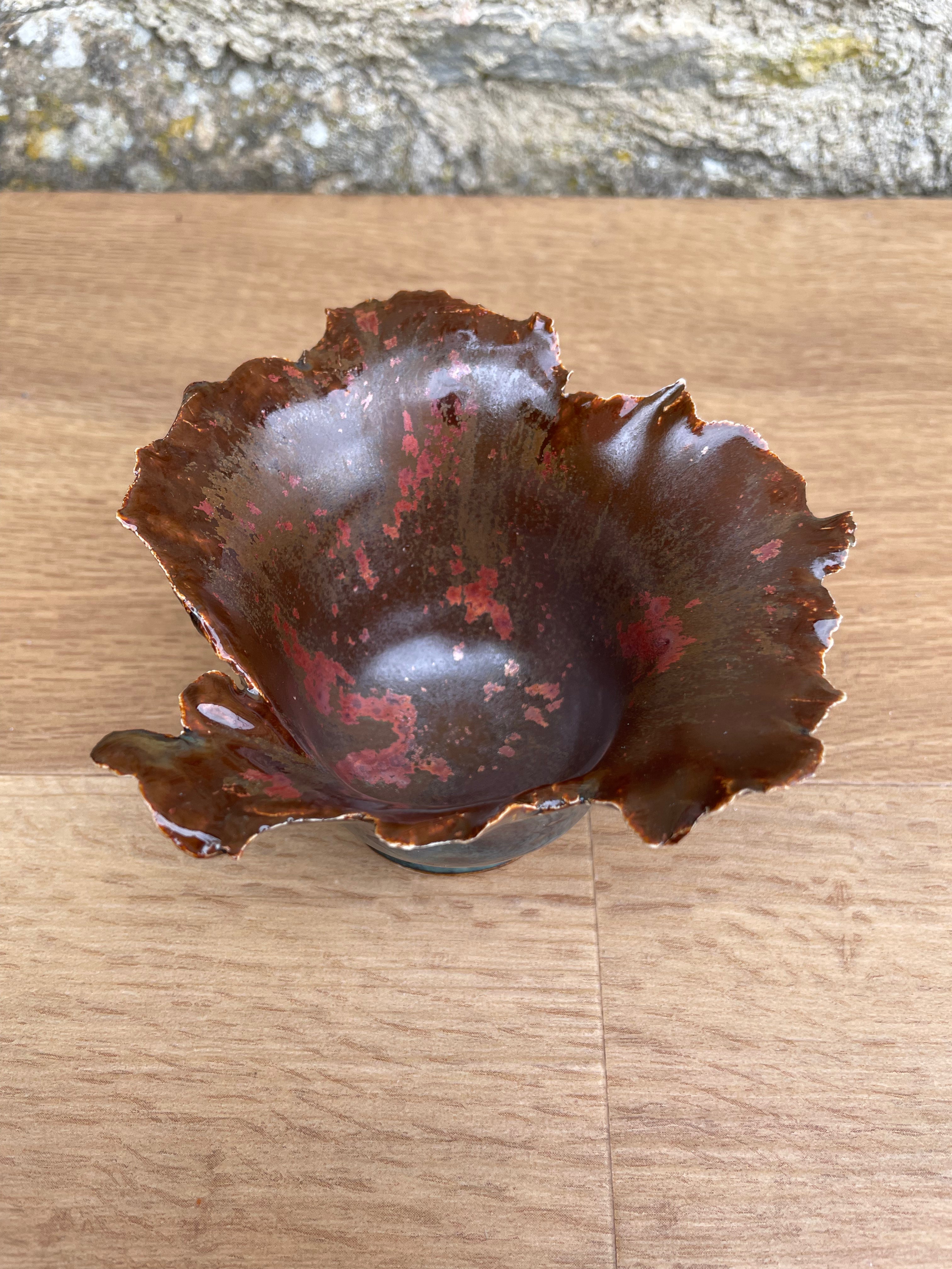 Candle Holder / Bowl - Jagged Edge, Brown, Copper Metallic - 590