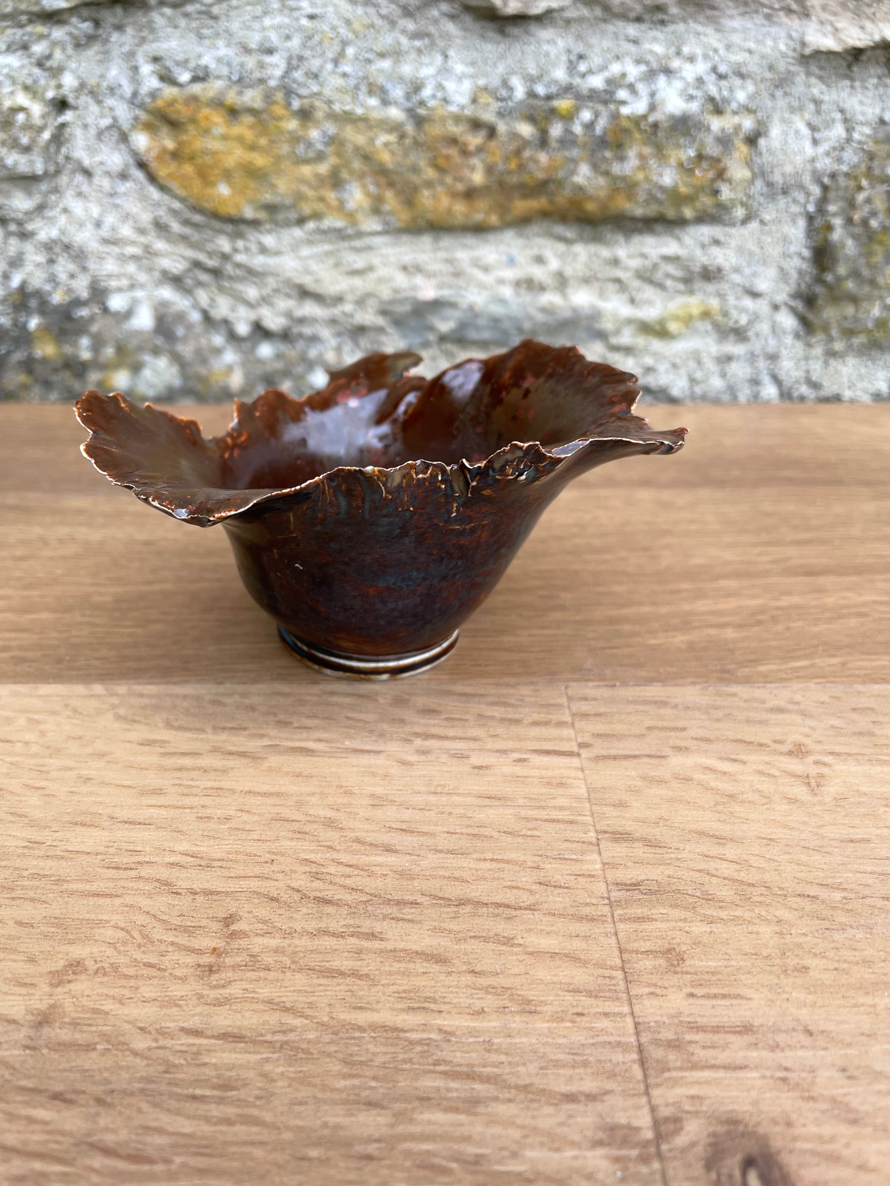 Candle Holder / Bowl - Jagged Edge, Brown, Copper Metallic - 590